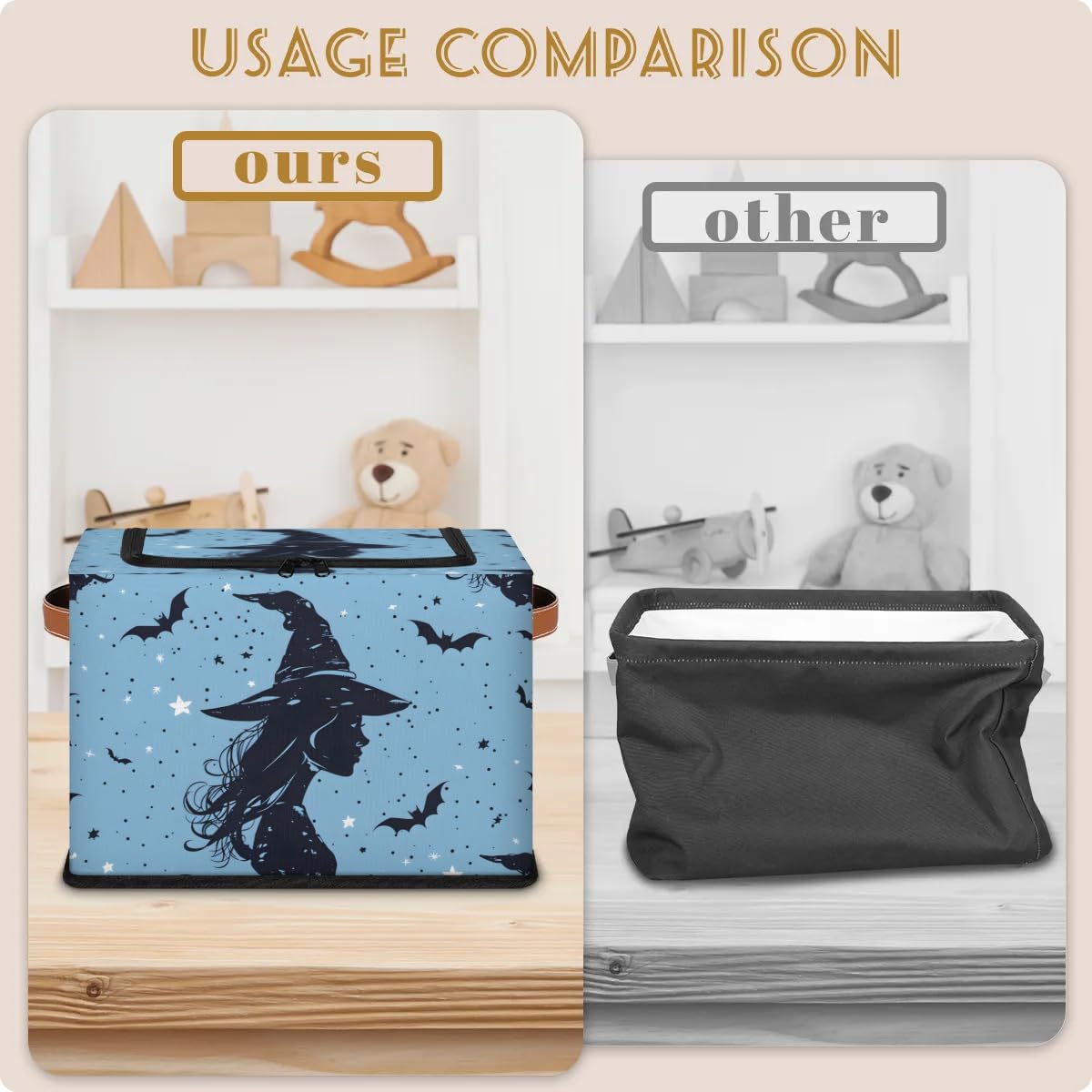 Halloween Witch Storage Boxes with Sturdy Handles - 2 Pack Zippered Storage Bins for Clothes, Toys & Home Organization - Perfect for Halloween Decor, Kids' Room & Seasonal Storage