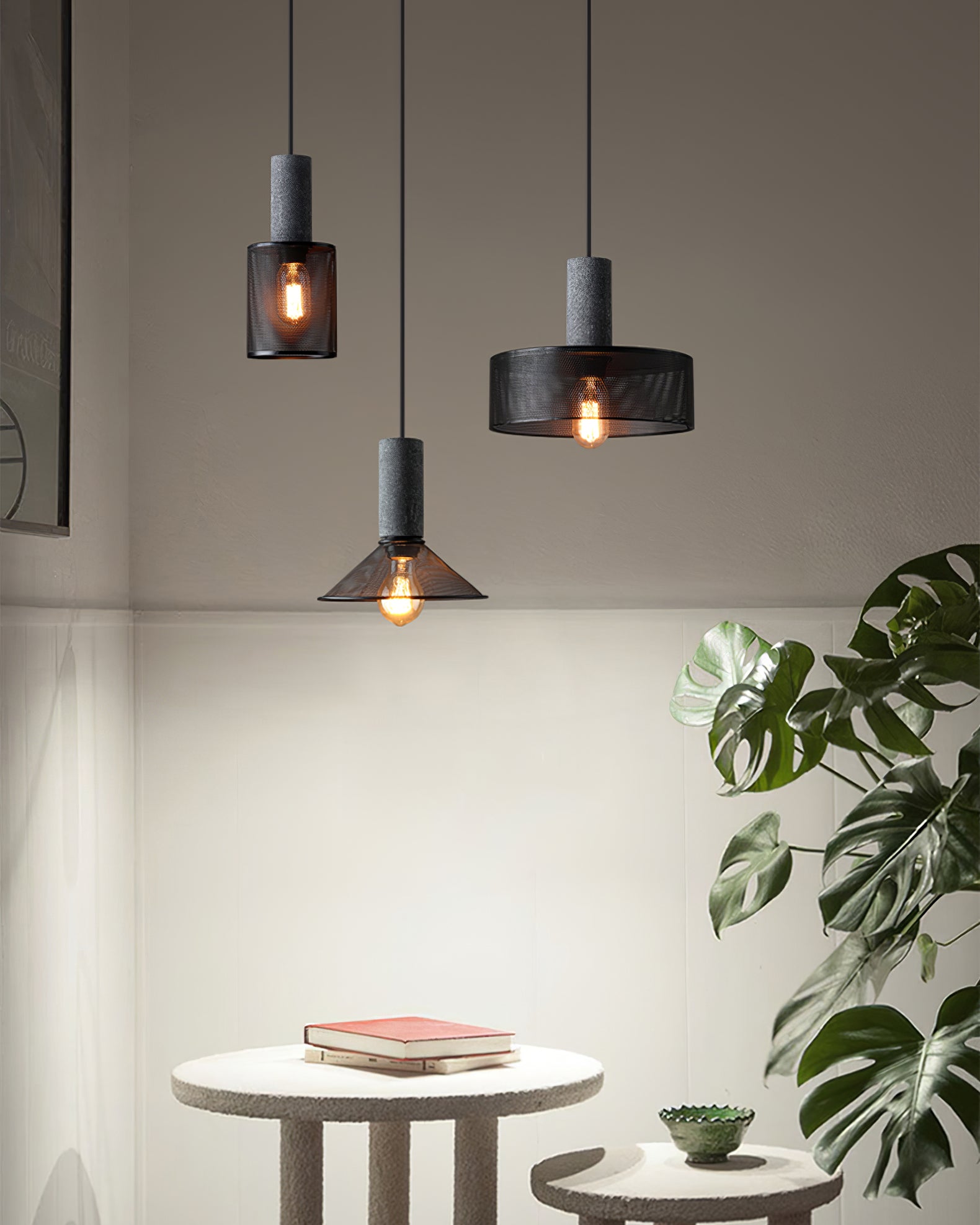 Modern Cement Mesh Pendant Light - Industrial Style Hanging Lamp for Kitchen Island, Dining Room & Living Room Decor