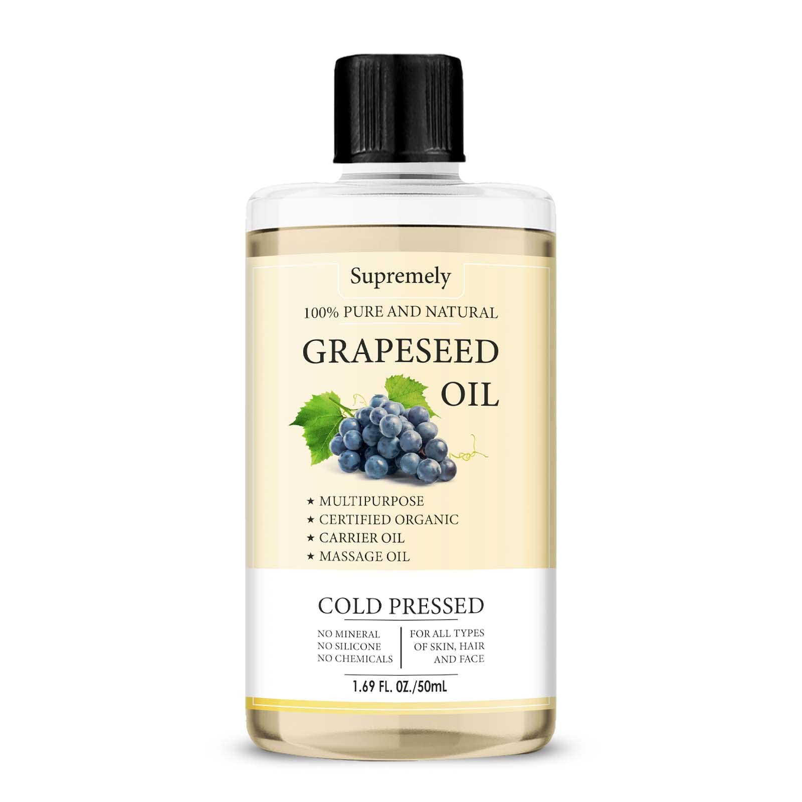 100% Pure Cold Pressed Grapeseed Oil - Natural Carrier Oil for Skin & Hair Care - 50ml - Perfect for Massage, DIY Beauty Recipes & Aromatherapy