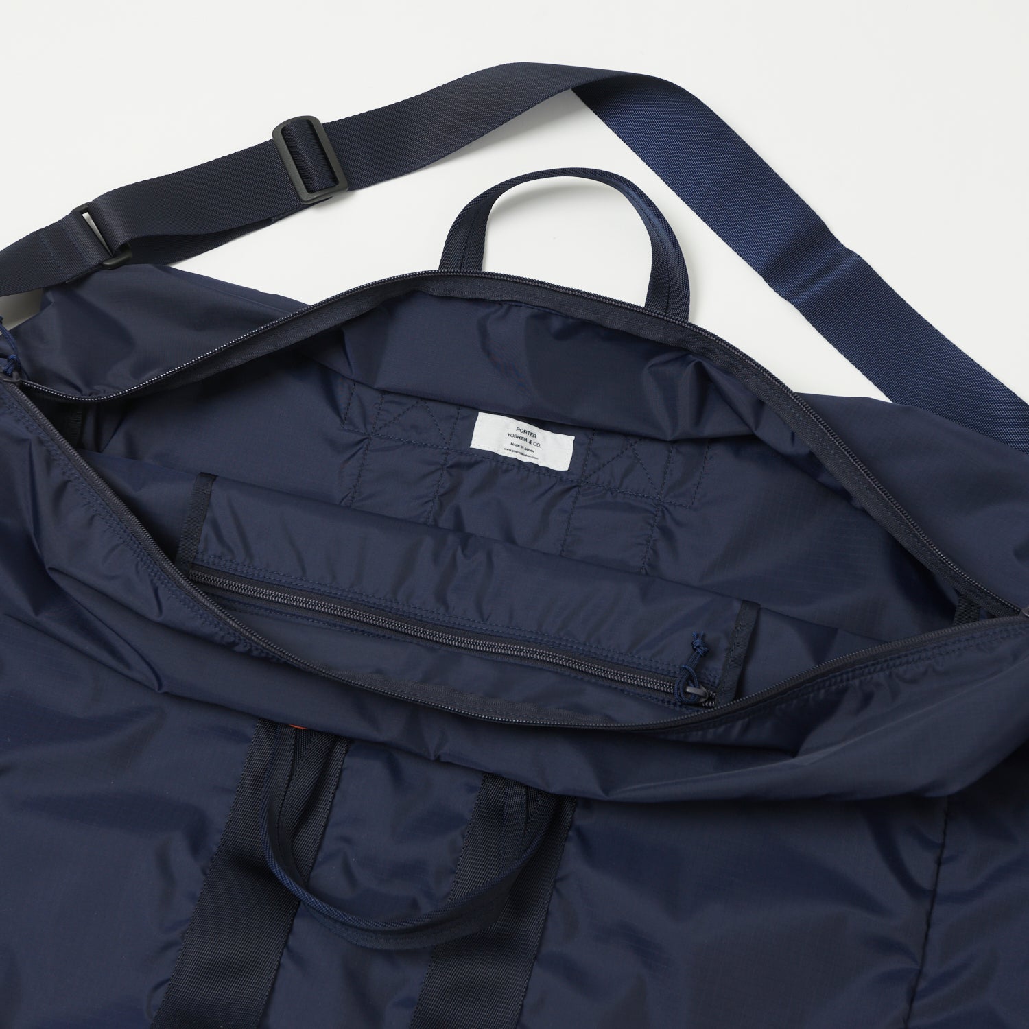 Porter Yoshida & Co. Large Flex 2-Way Duffle Bag - Navy Blue Water-Resistant Travel Duffel for Gym, Weekend Trips & Outdoor Adventures