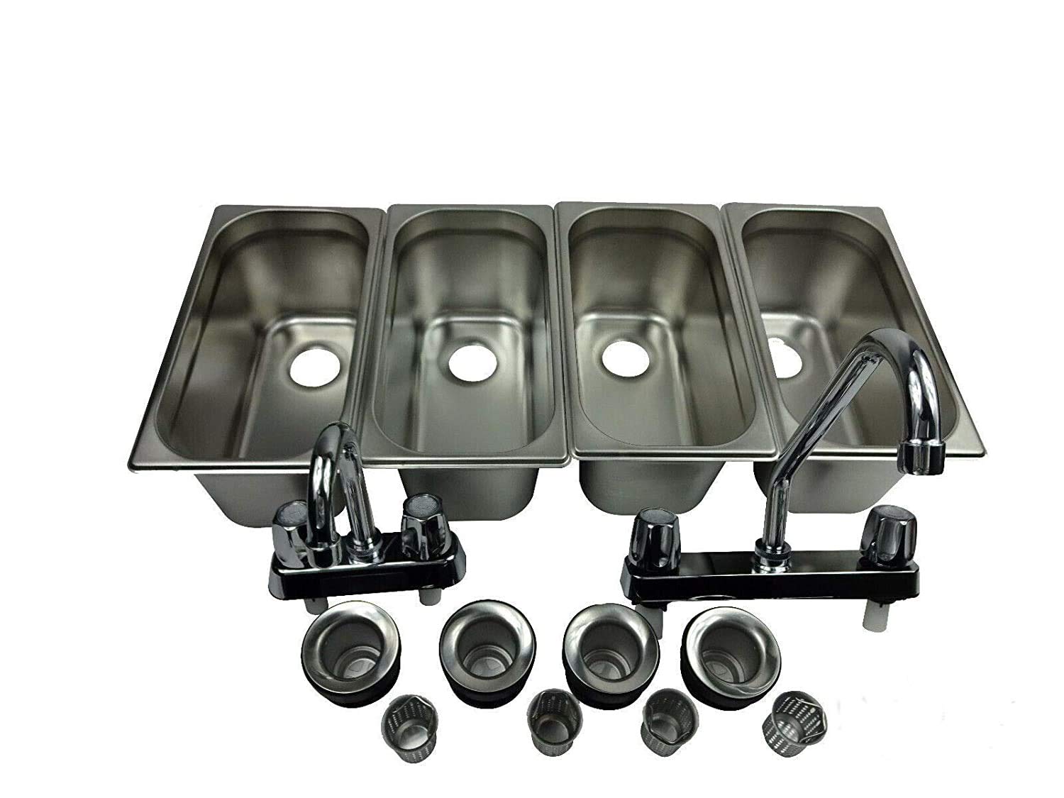 Commercial 4-Compartment Stainless Steel Sink Set with Hand Washing Station - NSF Certified for Food Trucks, Concession Stands & Mobile Kitchens - Perfect for Outdoor Events, Farmers Markets & Catering Businesses
