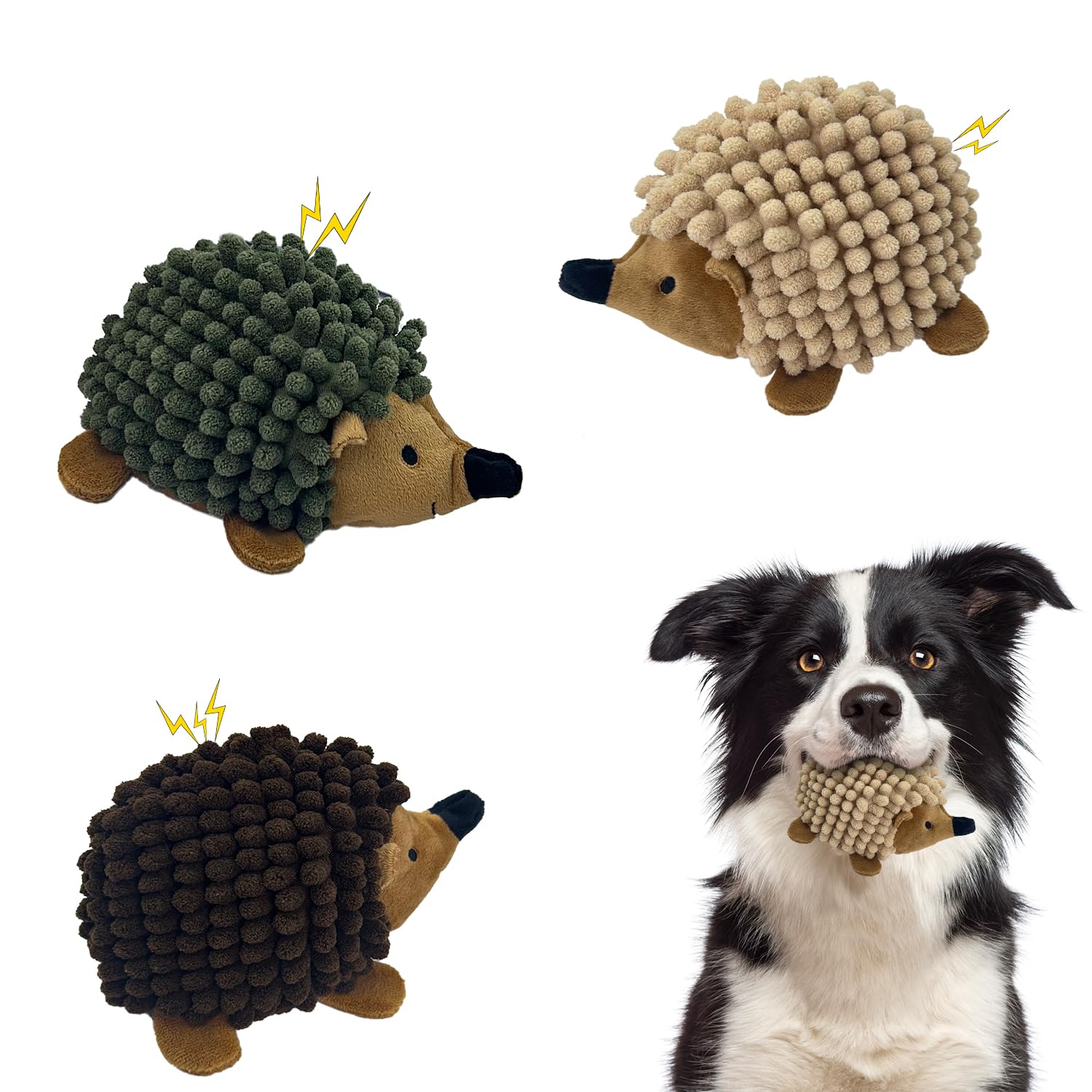 3 Pack Squeaky Plush Hedgehog Dog Toys for Small & Medium Dogs - No-Stuffing, Durable Chew Toys for Aggressive Chewers - Interactive Puppy Toys for Boredom Relief & Training (Multi-Color) - Perfect for Indoor Play, Teething Relief & Mental Stimulation