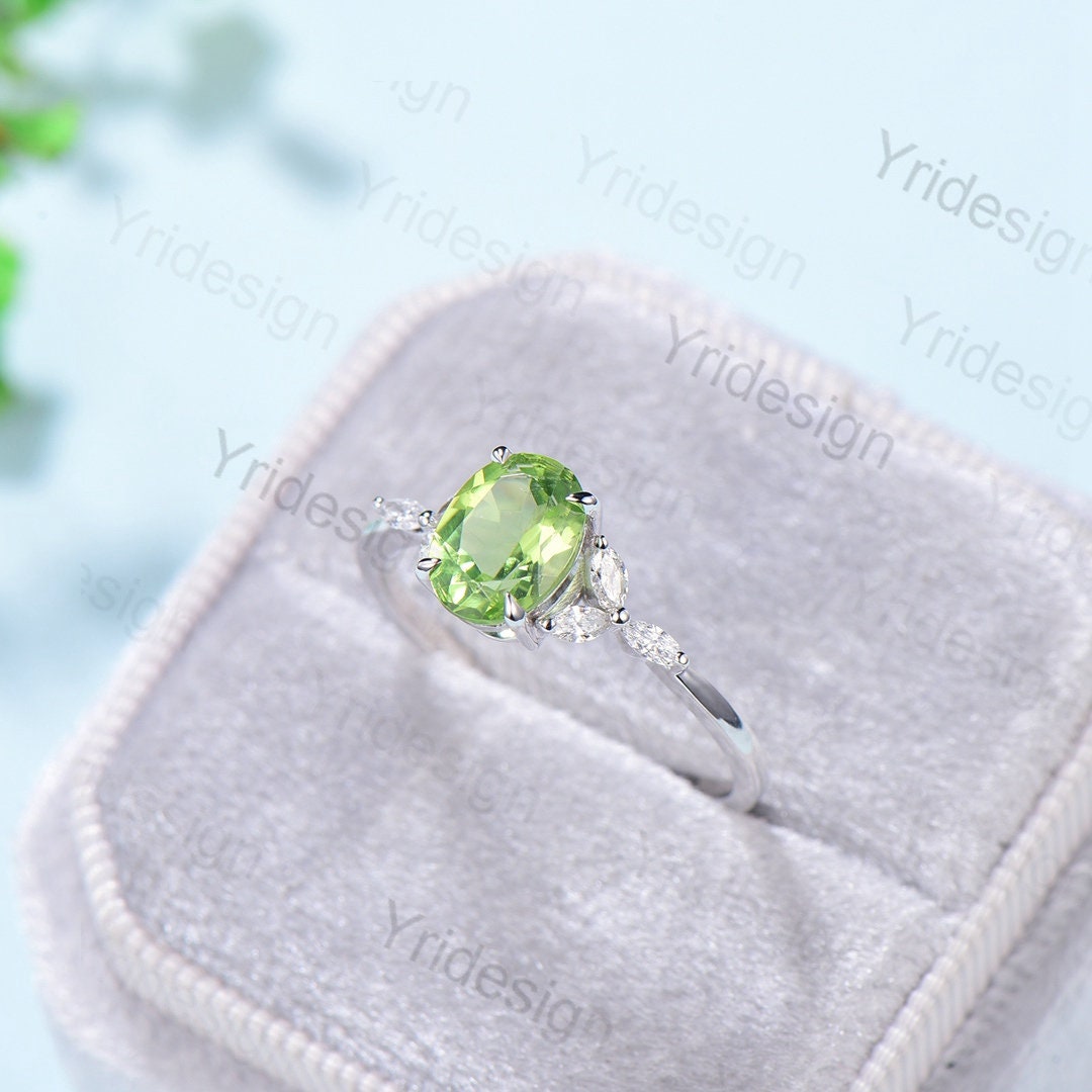 Natural Peridot Engagement Ring for Women - Oval Green Peridot Vintage Ring in Rose Gold, August Birthstone Bridal Promise Ring | Perfect for Weddings, Anniversaries & Special Occasions