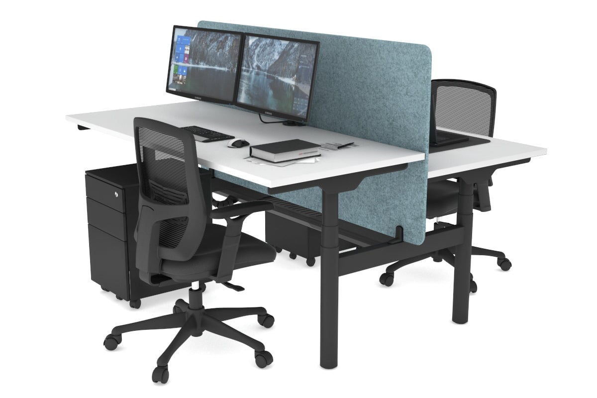 Flexi Premium Height Adjustable 2-Person H Bench Workstation - Black Frame [1200L x 700W] - Ergonomic Office & Home Workspace Solution for Collaborative Teams
