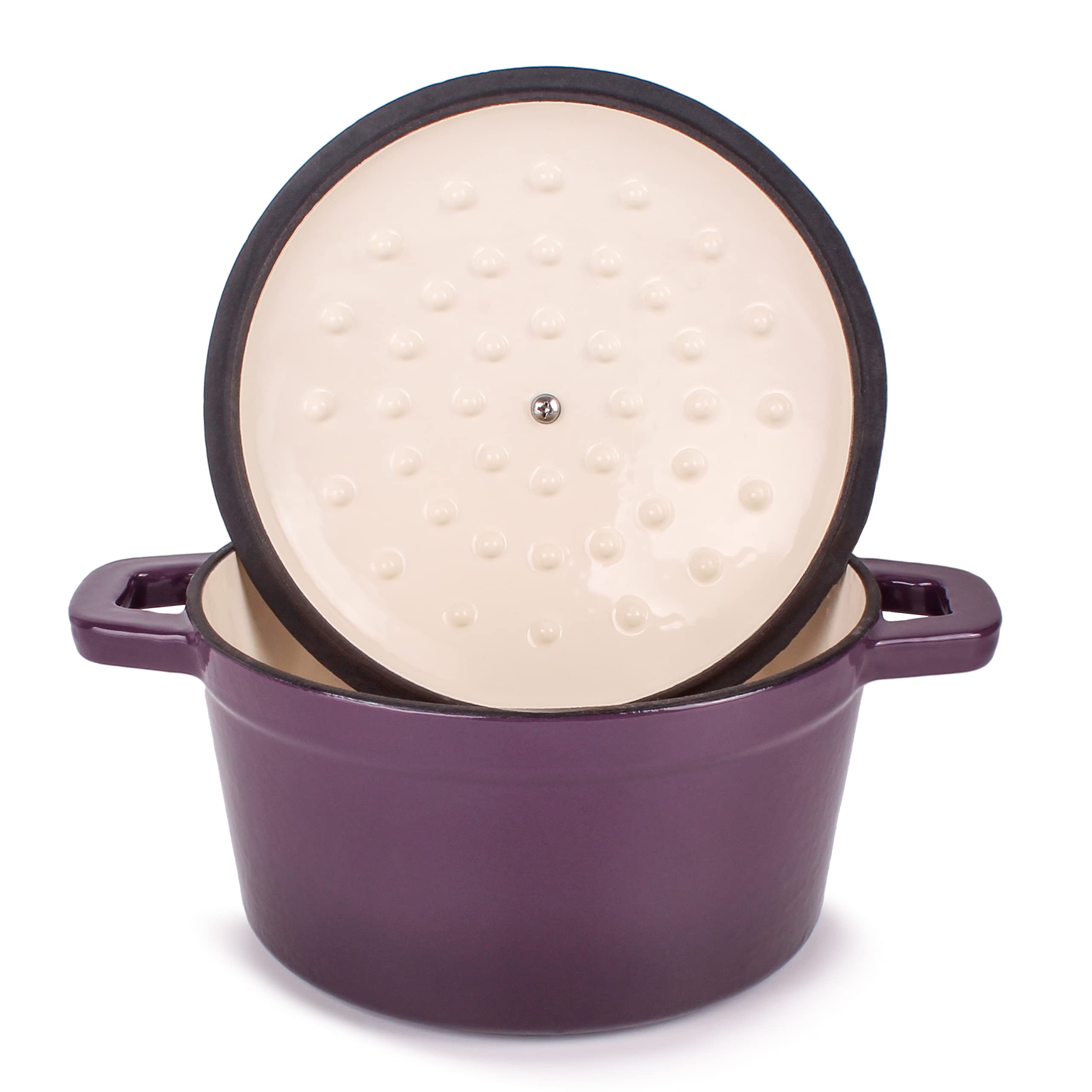 BergHOFF Neo Cast Iron Stockpot with Lid, 7-Quart, Purple – Durable Dutch Oven for Soups, Stews & Braising – Perfect for Stovetop & Oven Cooking