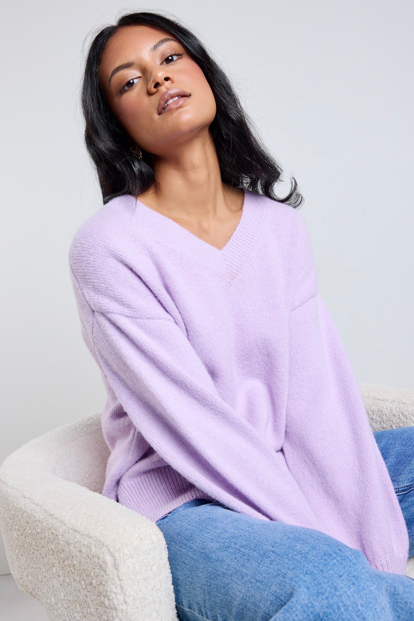 Harvest Dusty Lilac V-Neck Knit Jumper Women's Sweater | Soft Comfortable Pullover for Fall & Winter | Perfect for Office, Date Night & Casual Outfits