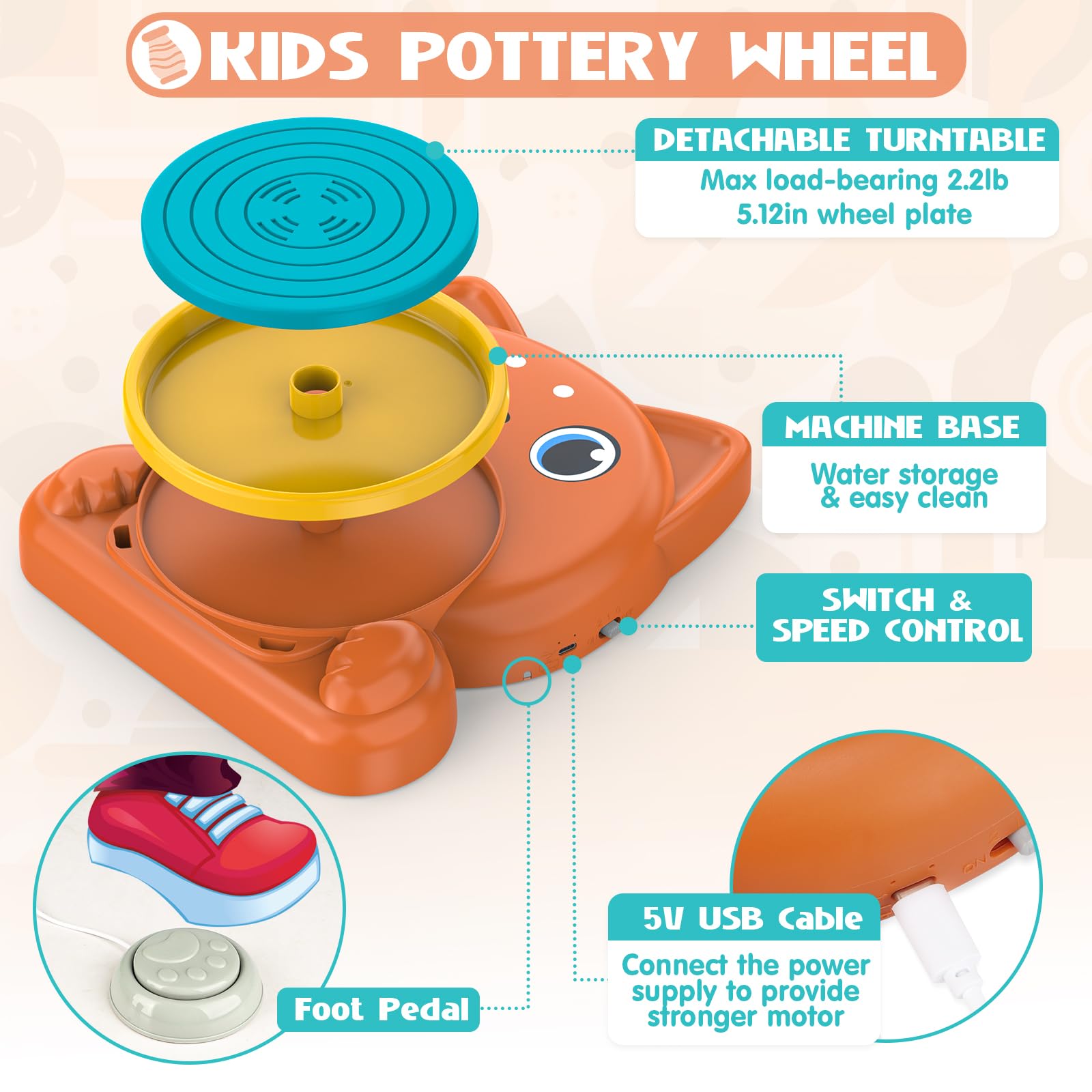 Kids Pottery Wheel Kit - Complete Ceramic Art Supplies with Painting Tools, Creative DIY Craft Toy for Boys & Girls Ages 6-12 | Birthday, Halloween & Christmas Gift Idea | Perfect for Home, Classroom & Art Studio Activities (Dog Design)