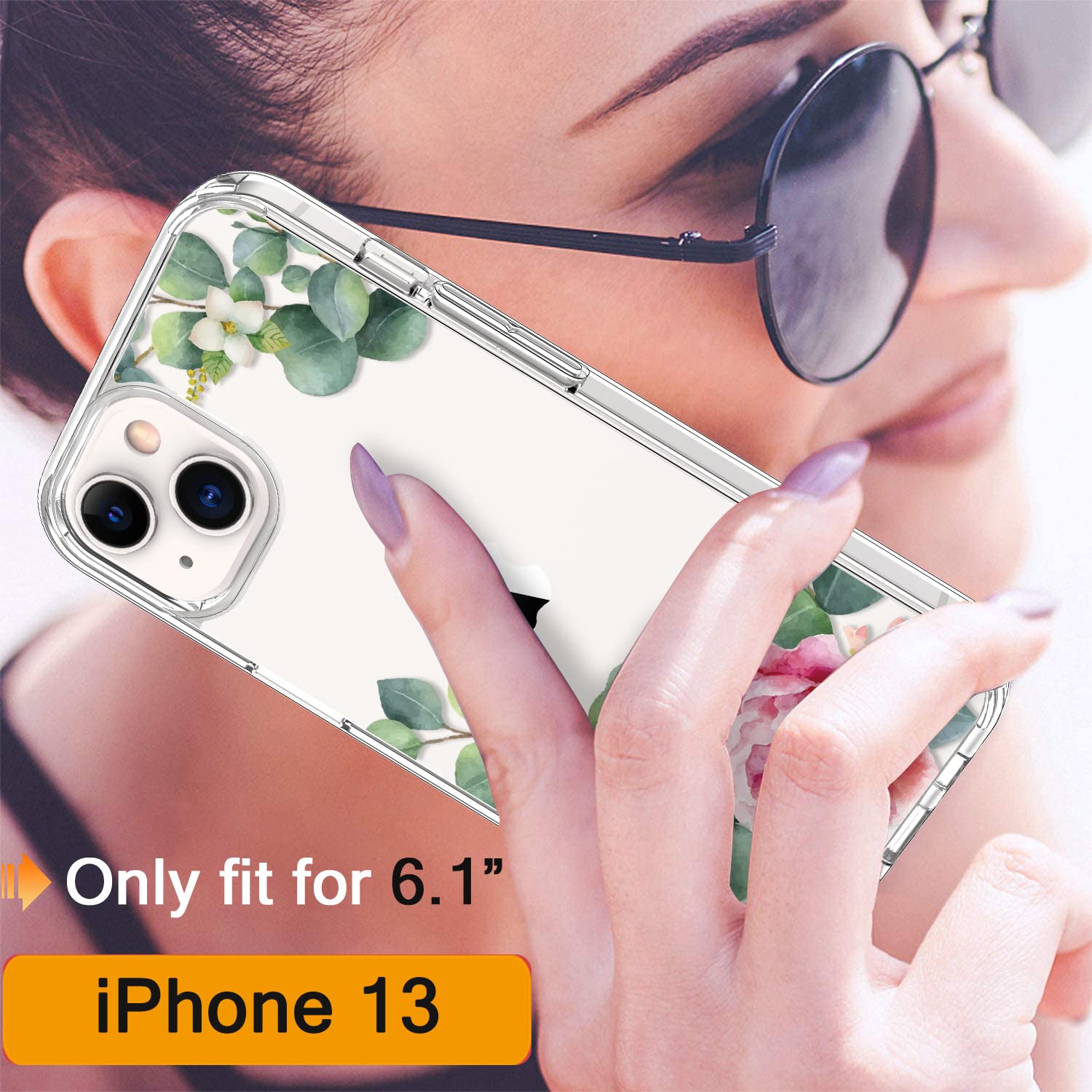 GiiKa iPhone 13 Case with Screen Protector - Clear Floral Design Shockproof Hard Case with TPU Bumper - Full Body Protection for Women & Girls - Perfect for Everyday Use, Work & Travel - Camellia Pattern