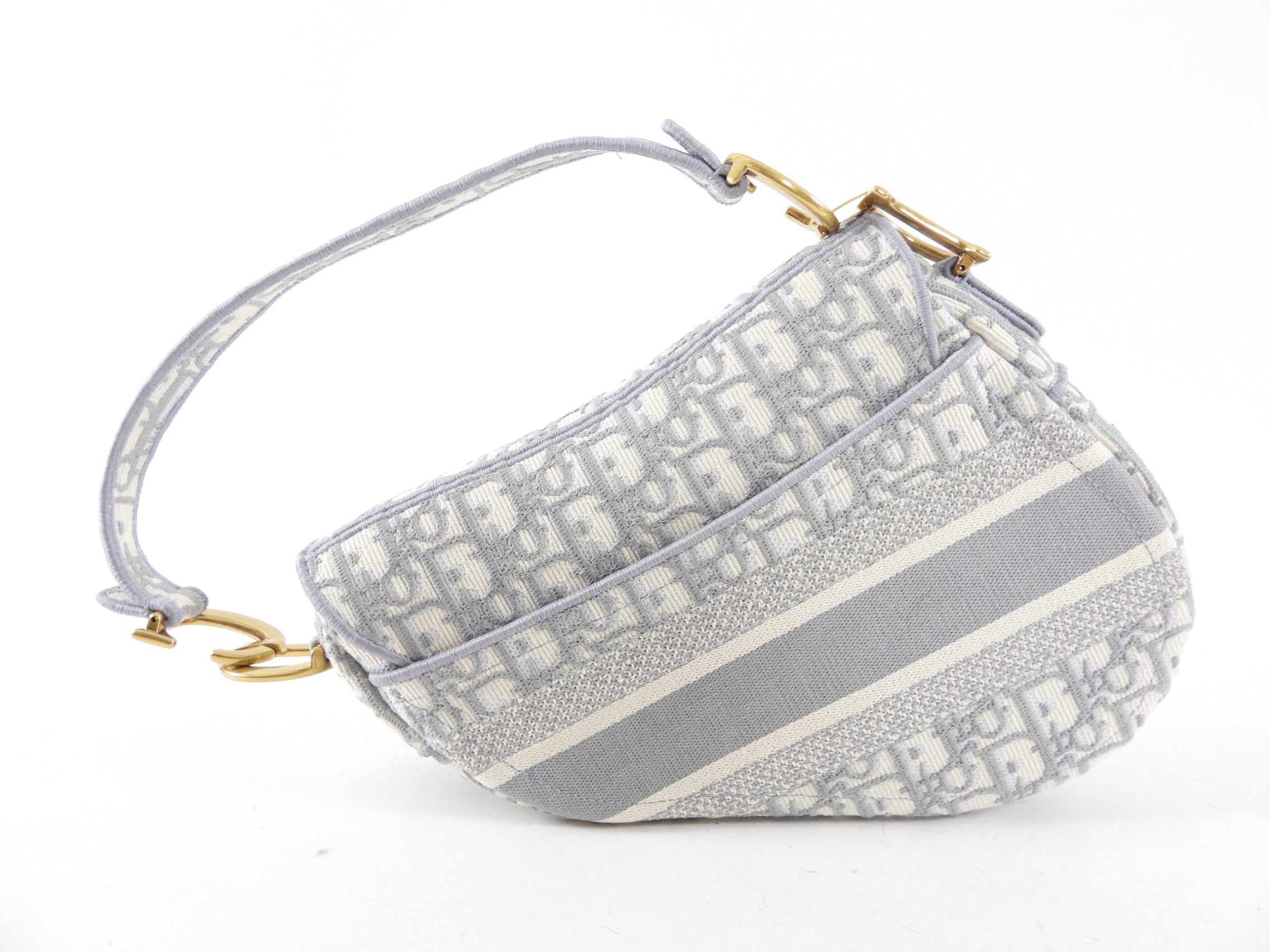 Christian Dior Large Light Grey Oblique Jacquard Saddle Bag - Luxury Designer Handbag for Women, Perfect for Work, Travel & Evening Events