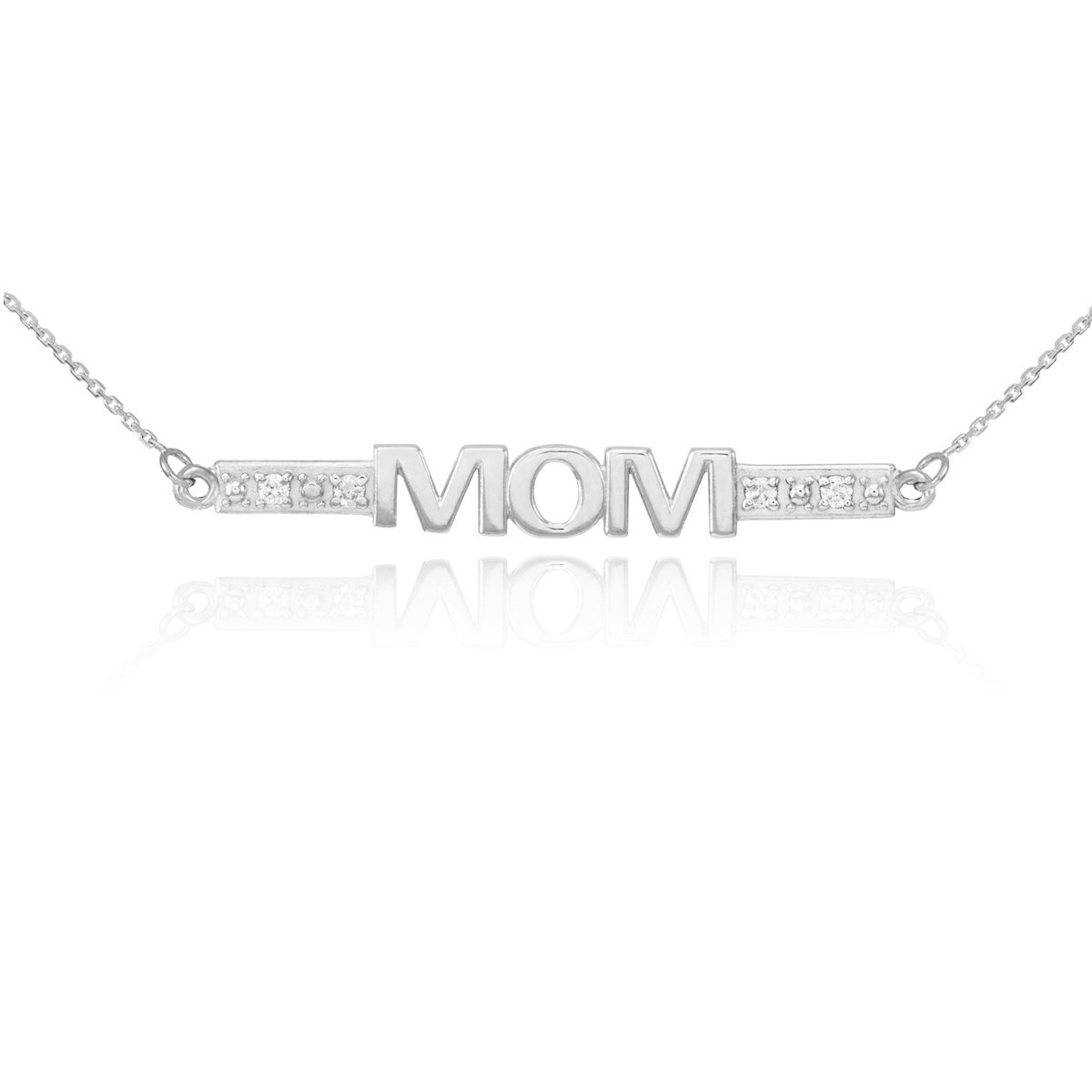 14K White Gold Diamond Bar Pendant Necklace for Women - Elegant High Polish Mom Charm Jewelry Gift for Birthday, Anniversary & Mother's Day