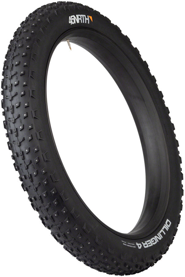 45NRTH Dillinger 4 Studded Bike Tire - 27.5x4 Tubeless, 120 TPI, Black, 252 Concave Carbide Studs - Winter Cycling, Fat Tire Snow Biking, Ice Traction for Mountain & Commuter Bikes