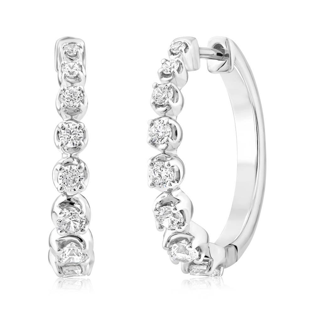 2/3 Carat Diamond Hoop Earrings in 10K White Gold - Elegant Everyday Jewelry for Women, Perfect for Work, Parties & Special Occasions