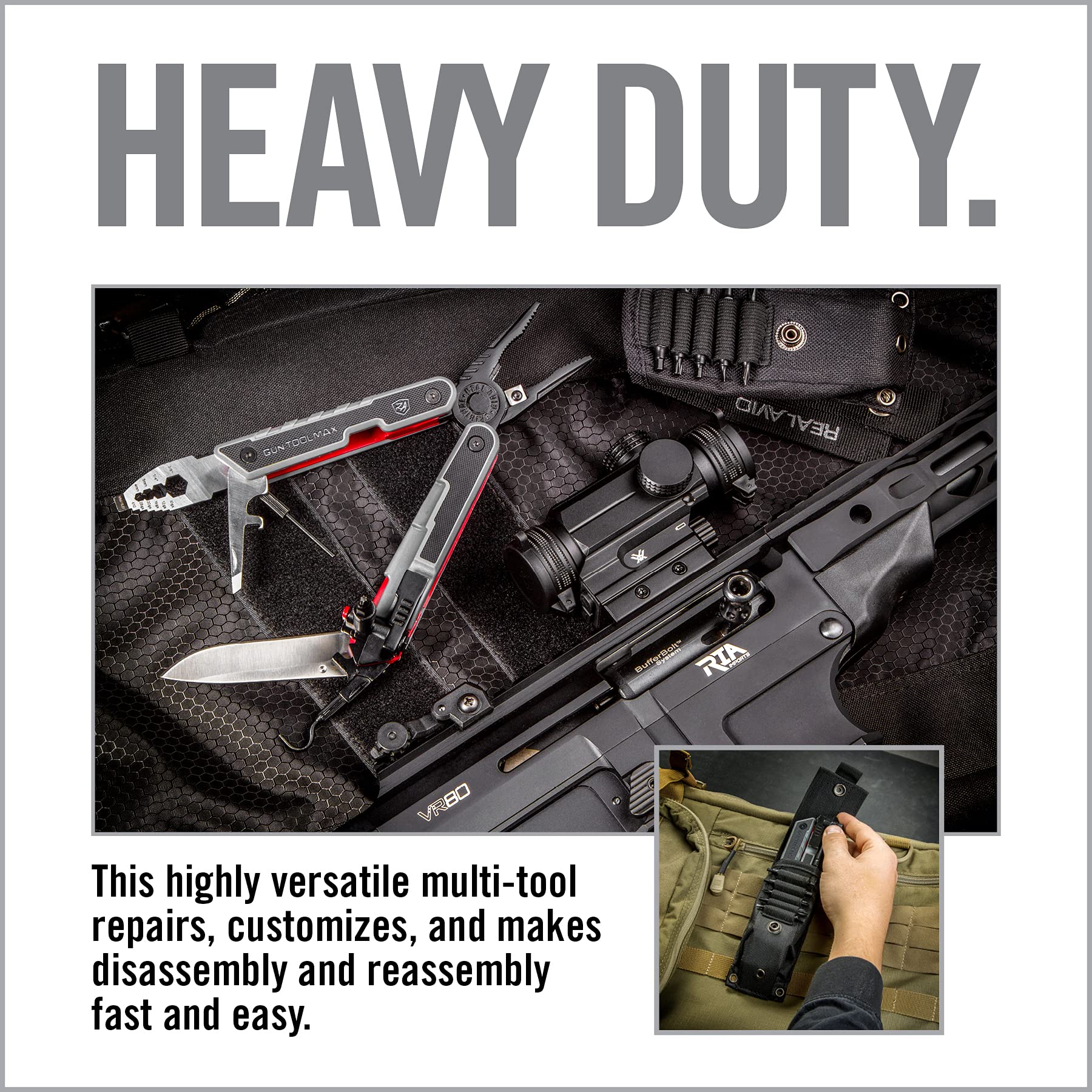 Real Avid Gun Tool Max - 37-in-1 Multitool for Gunsmithing & Firearm Maintenance | Includes Pliers, Wire Cutters, Knife Blade, Universal Choke Wrench, Bits & Wrenches | Durable Sheath Included | Ideal EDC Tool for Hunting, Shooting Range & Gun Owners (Black)