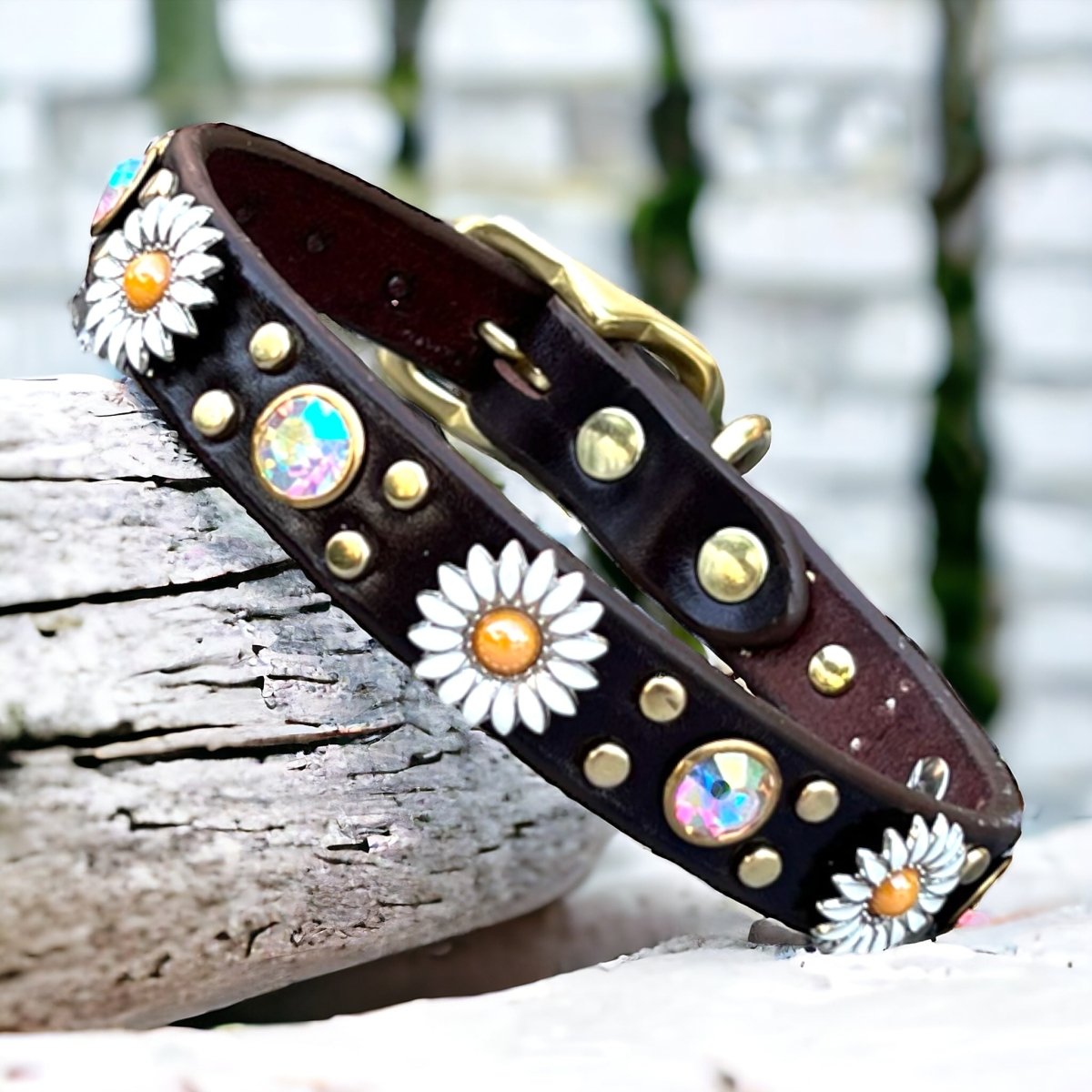 Premium Leather Dog Collar with Little Blossom Design - Adjustable & Durable Pet Collar for Small to Medium Dogs - Perfect for Daily Walks, Training & Outdoor Adventures