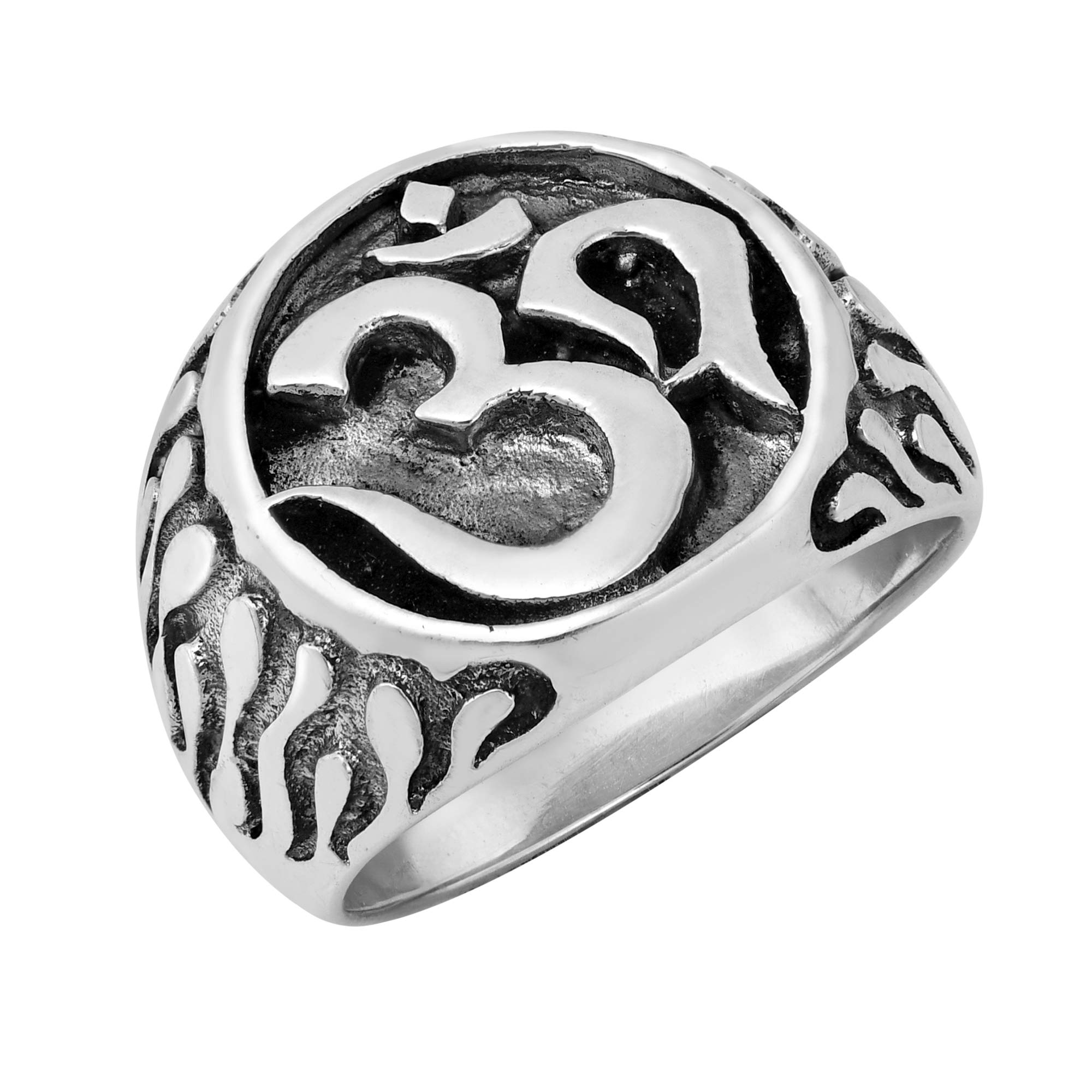 AeraVida Flaming Aum Om Symbol .925 Sterling Silver Ring for Women | Boho Wedding Band, Religious Jewelry | Size 7-10 | Perfect for Meditation, Yoga & Spiritual Ceremonies