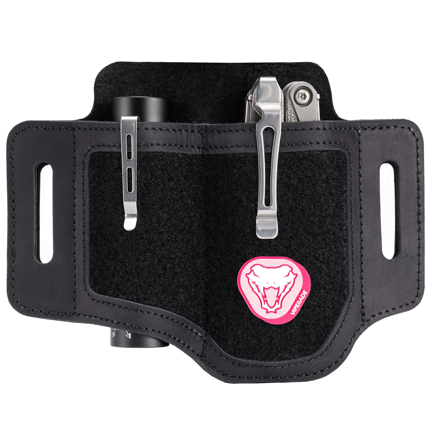Viperade PL1 Leather Belt Sheath - Multitool & EDC Organizer with Velcro Loops - Flashlight Holder & Tool Pouch for Everyday Carry Gear | Perfect for Camping, Hiking, Work & Outdoor Adventures
