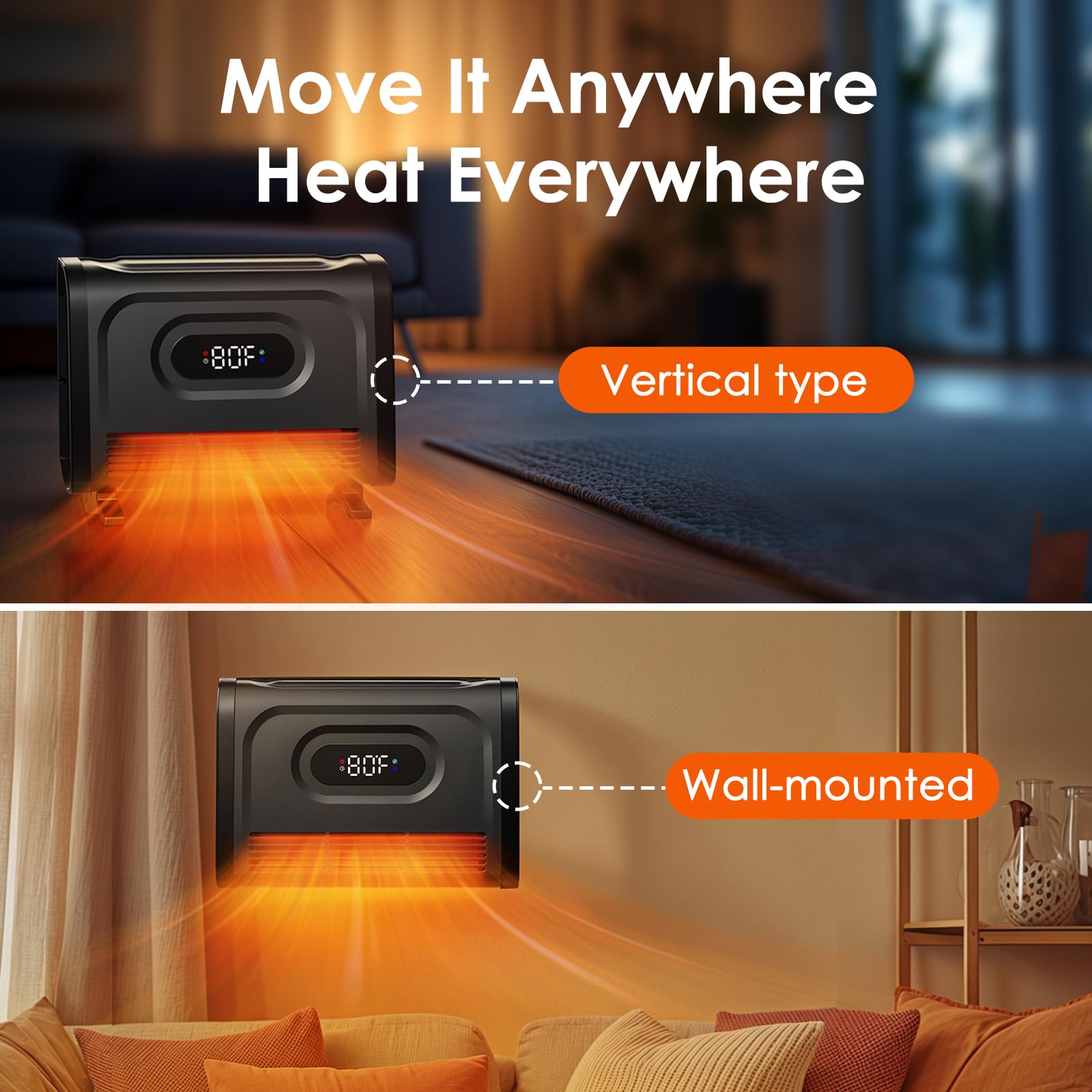 Air Choice 1500W Infrared Space Heater with Remote - Wall Mount or Freestanding Electric Heater with Adjustable Thermostat, 12H Timer & Child Lock for Indoor Use in Bedroom, Living Room, Garage & Bathroom | Energy Efficient Home Heating Solution