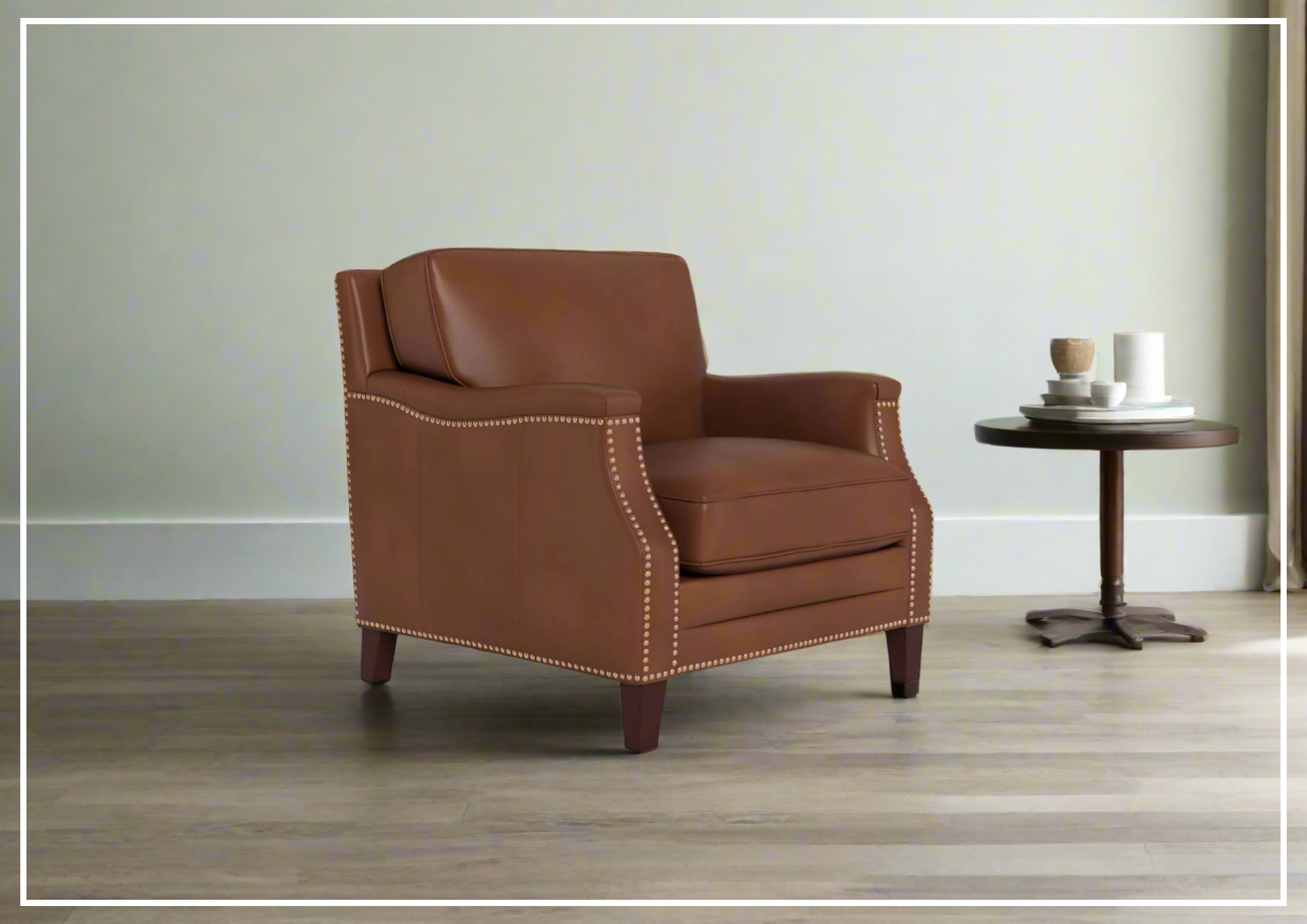 Premium Brown Leather Armchair with Nailhead Trim - Hydeline Camano Collection - Luxurious Home Office & Living Room Seating