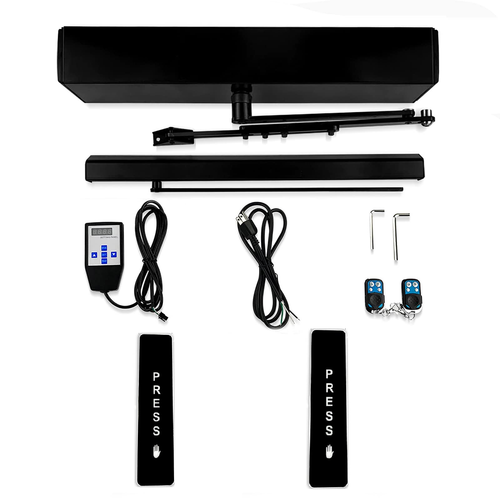 Olideauto Commercial Automatic Swing Door Opener - Black Wireless Door Operator for Single Door with 2PCS Push Panels & Wireless Push Plates - Perfect for Stores, Restaurants, and Office Entrances