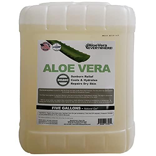 Organic Aloe Vera Gel - 5 Gallon Bulk Size | 100% Pure Aloe Leaf Hydrating Gel for Skin & Hair Care | Natural After Sun Relief | Directly Extracted from Aloe Plant | Perfect for Sunburn, Dry Skin, Hair Masks & DIY Beauty Products