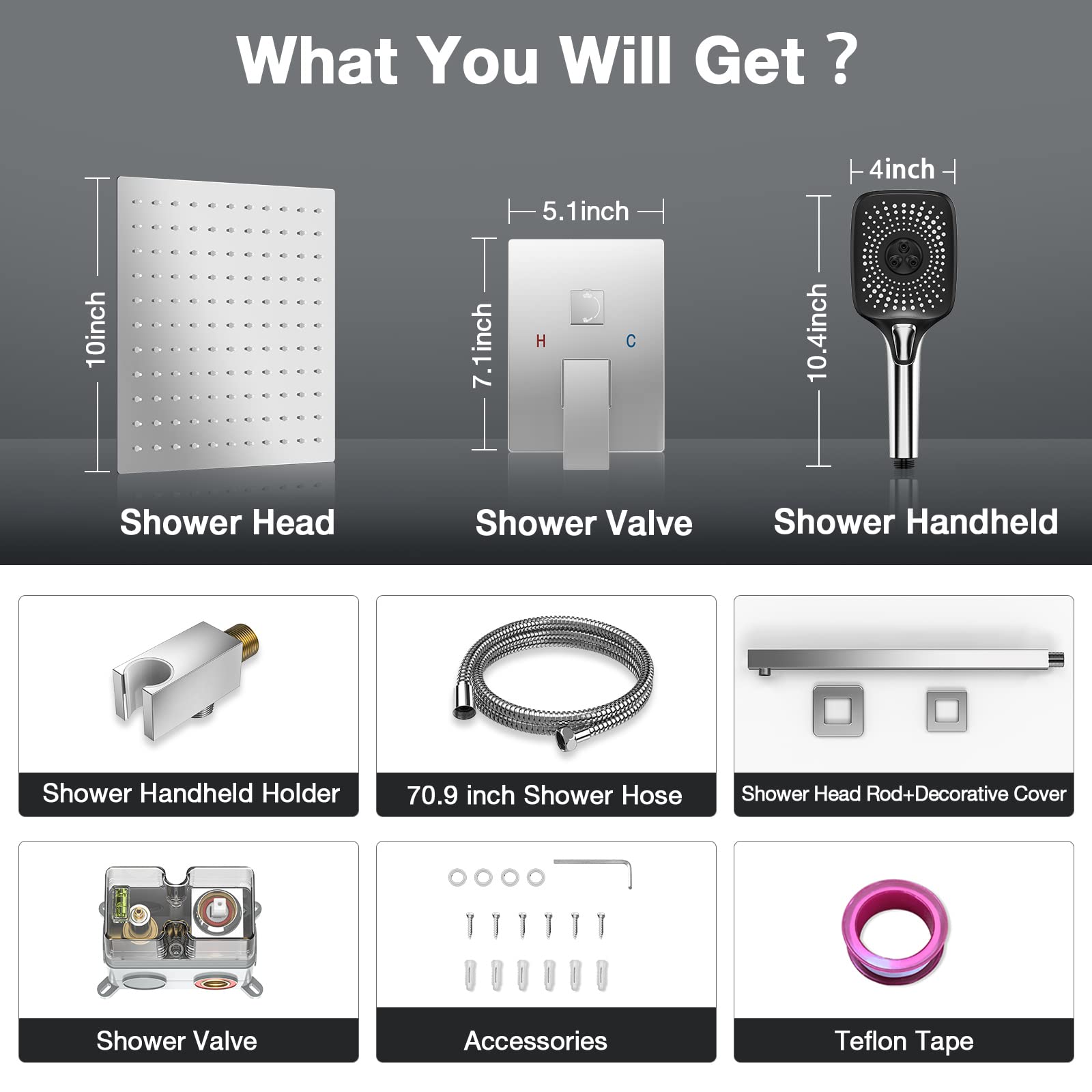 10-inch Rainfall Shower System with Handheld - 3 Function Chrome Stainless Steel Pressure Balance Shower Faucet Set for Bathroom Remodel & Spa-Like Experience