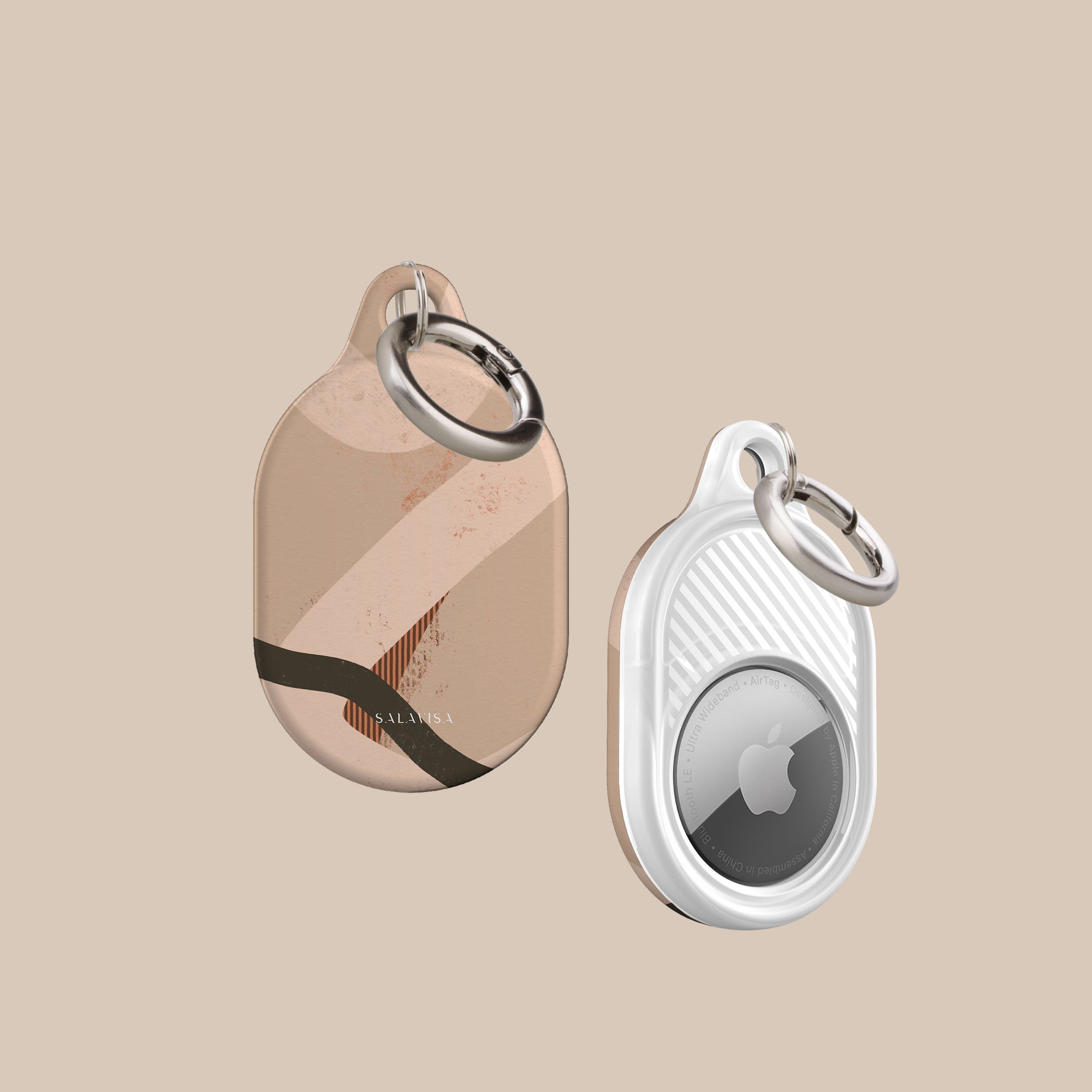 Beige Organic Leather AirTag Holder - Premium Eco-Friendly Keychain for iPhone | Perfect for Travel, Luggage & Pet Tracking