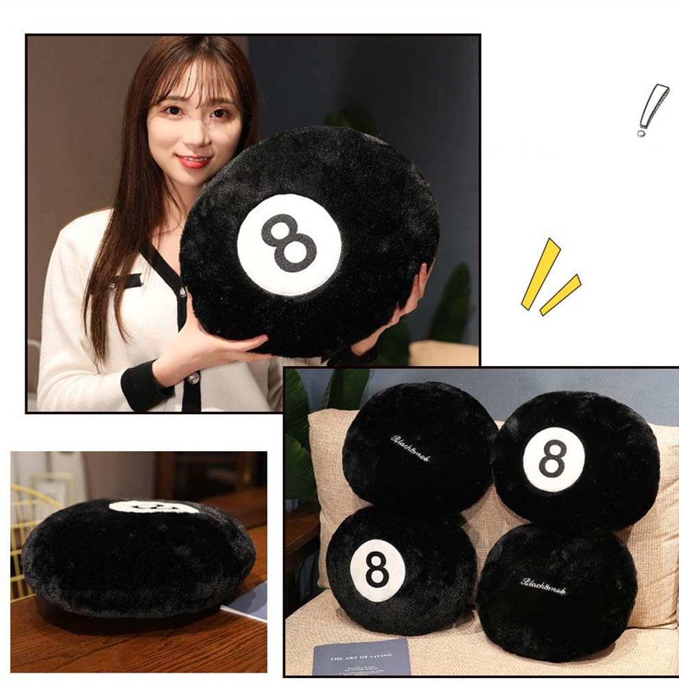 Black 8 Ball Stuffed Pillow - Soft Round Billiard Cushion for Home, Bed, Sofa Decor (14x14 Inch) | Perfect for Game Rooms, Man Caves & Sports-Themed Bedrooms