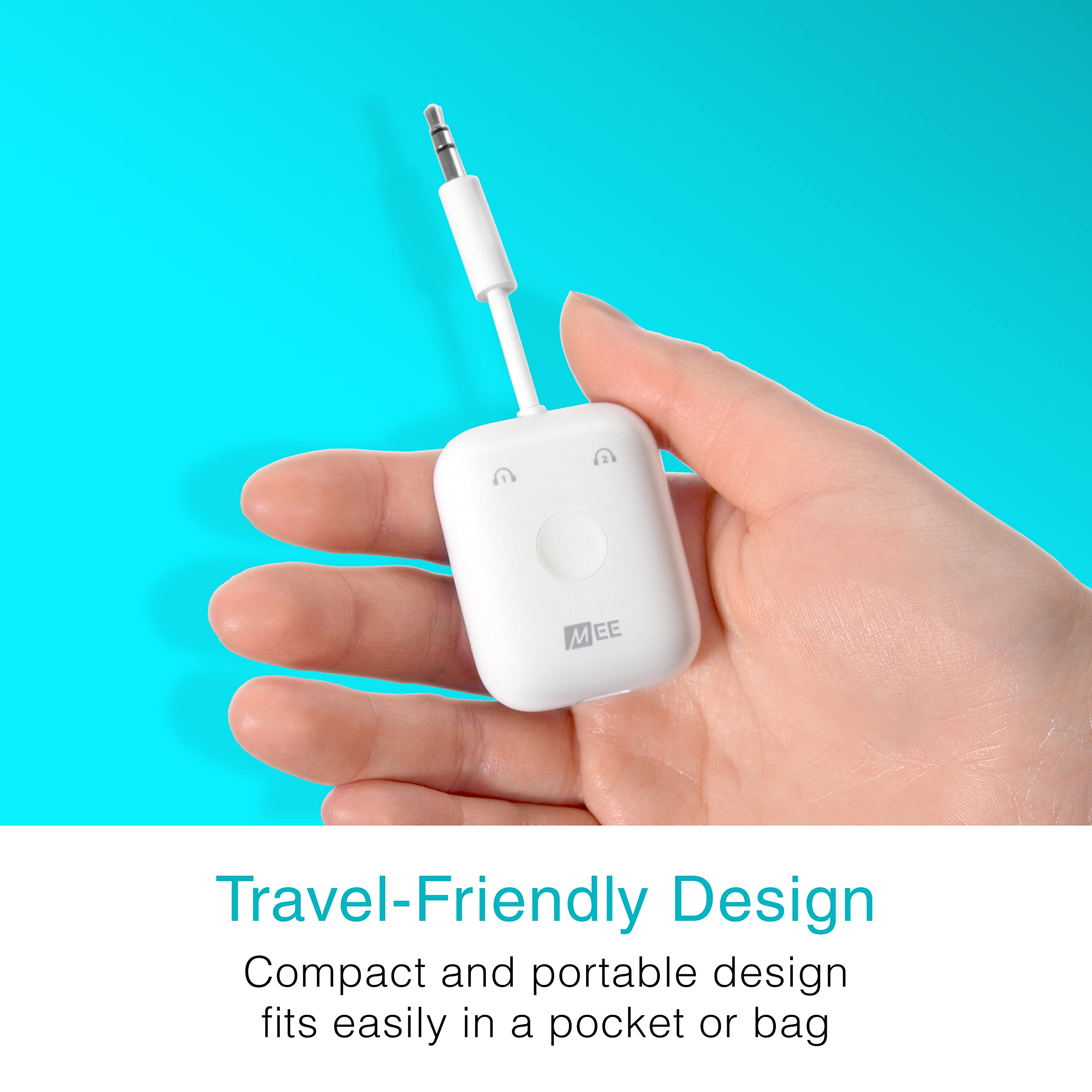 MEE Audio Connect Air (2 Pack) - Wireless Bluetooth Audio Transmitter for Airplanes, TVs & Gaming - Dual Pairing for 2 AirPods/Headphones - Compatible with All 3.5mm AUX Jacks - Perfect for Travel, Home Entertainment & Workouts (Black & White)