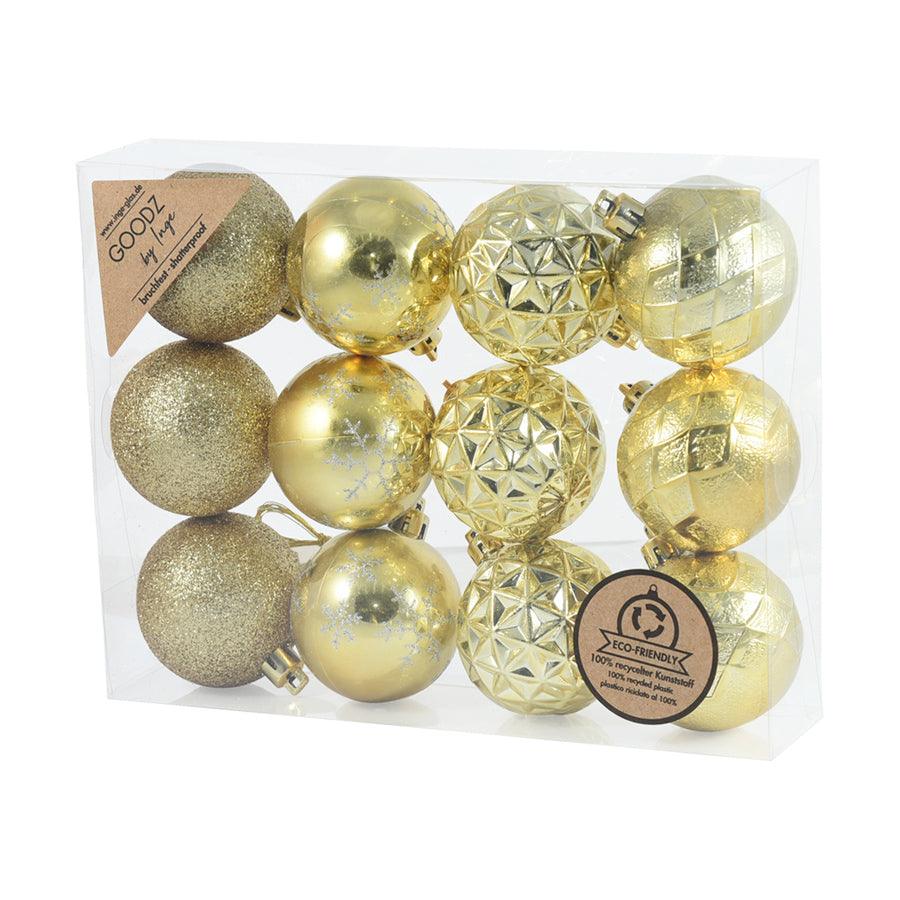 INGE Goodz 12-Piece Gold Ornament Ball Set - 6cm Christmas Tree Decorations for Holiday, Party & Home Decor