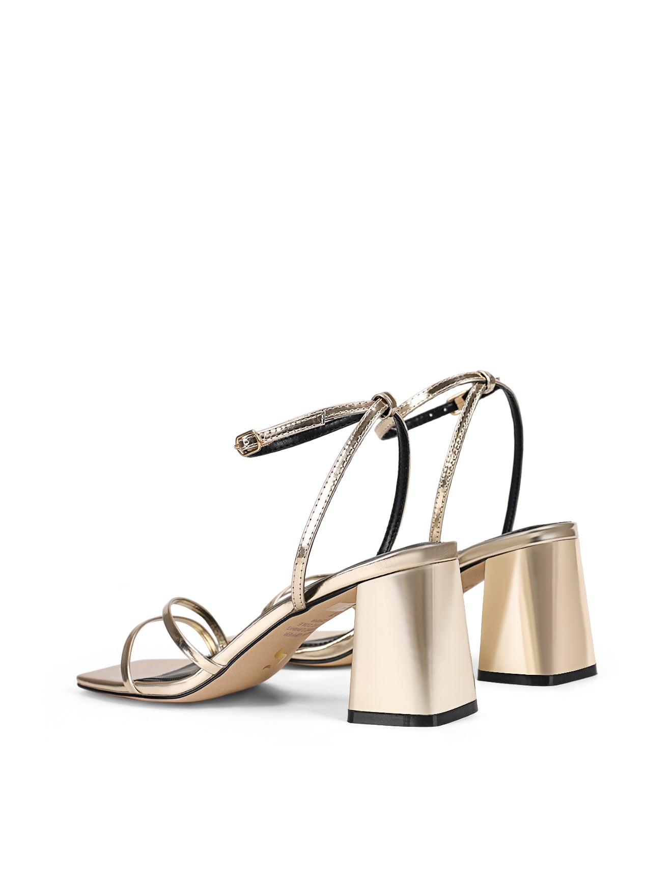 Starling Strappy Block Heels - Gold Mirror Metallic Leather Sandals for Women | Comfortable Wedding Party Shoes for Bridesmaid, Prom & Evening Events