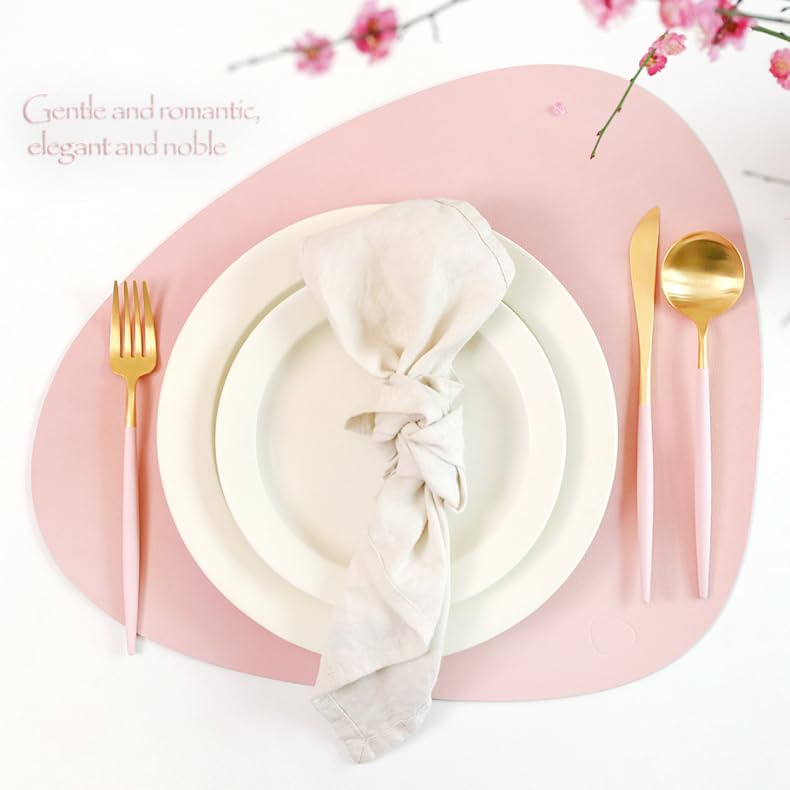 5-Piece Pink Gold Round Handle Silverware Set - Premium 304 Stainless Steel Cutlery for Dining, Kitchen Utensils & Dinnerware - Elegant Tableware Gift for Weddings, Housewarmings & Special Occasions - Perfect for Everyday Use, Dinner Parties & Holiday Gatherings