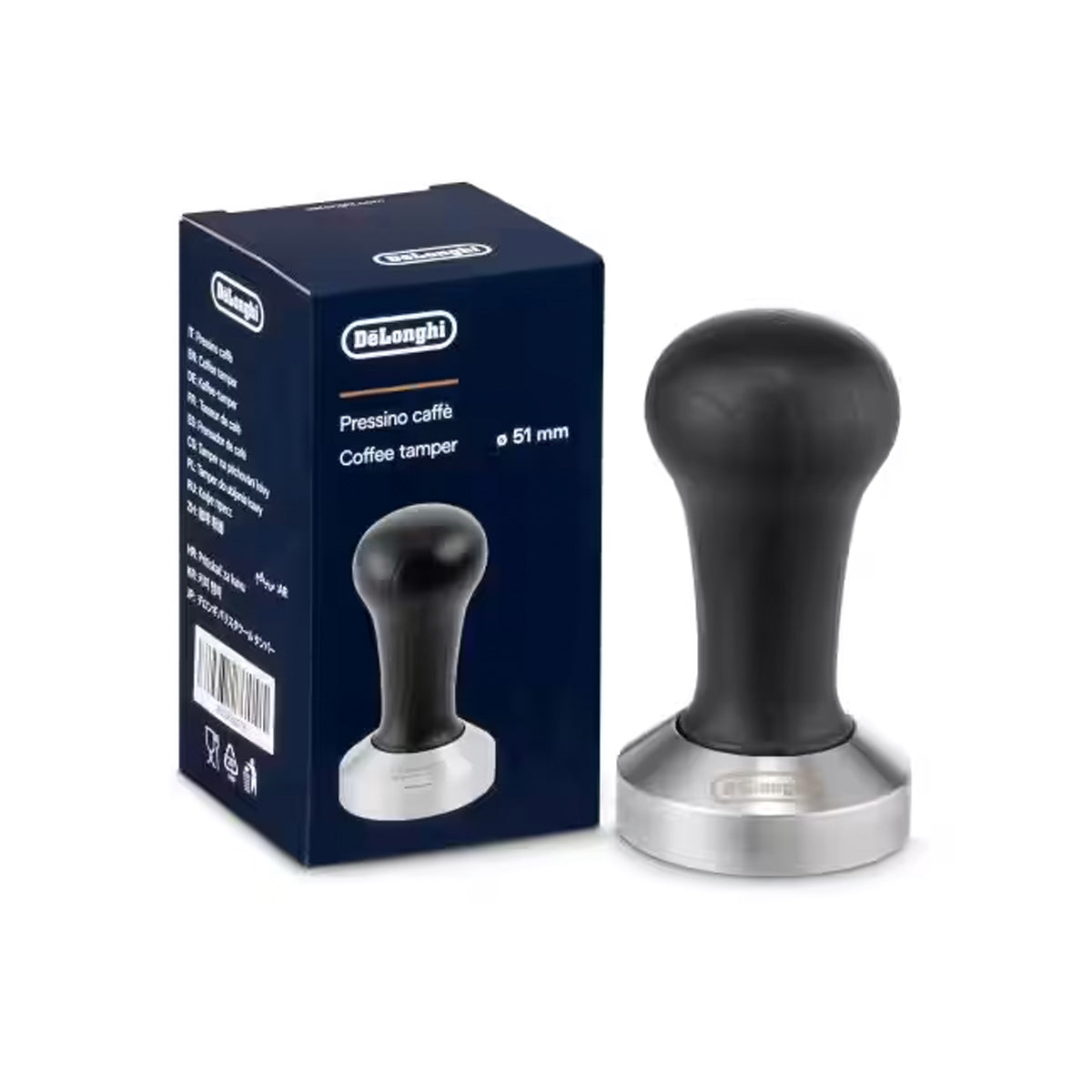 DeLonghi DLSC080 Premium Black Wood Espresso Tamper for Professional Coffee Brewing - Perfect for Home Baristas and Coffee Shops