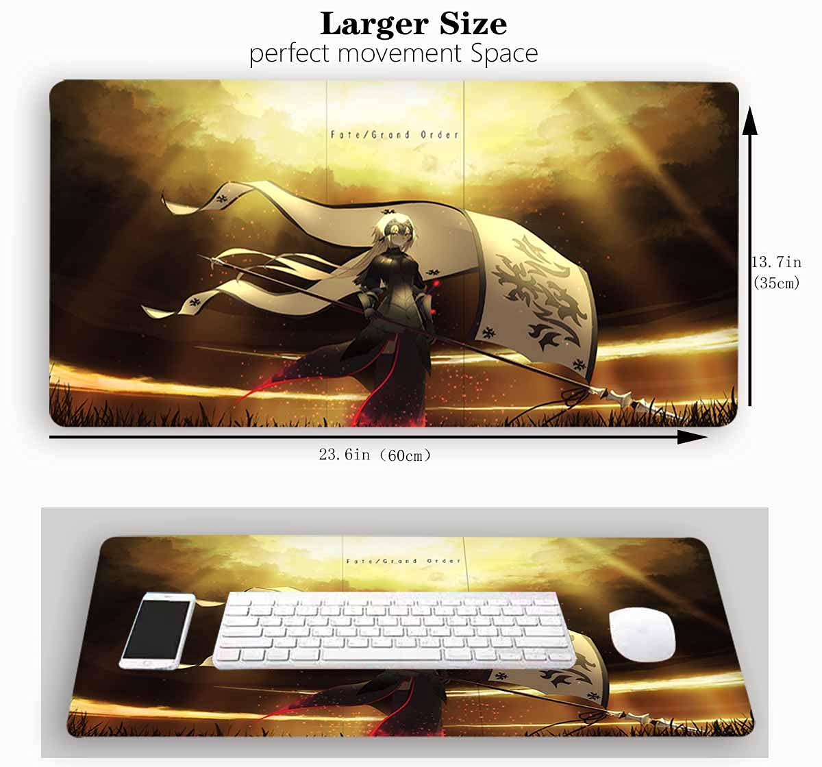 Fate Stay Night Anime Mouse Pad - Large Gaming Desk Mat for Computer & Keyboard - Saber Alter Fate Grand Order Design - Non-Slip Rubber Base (370) - Perfect for PC Gaming, Office Work & Anime Collections
