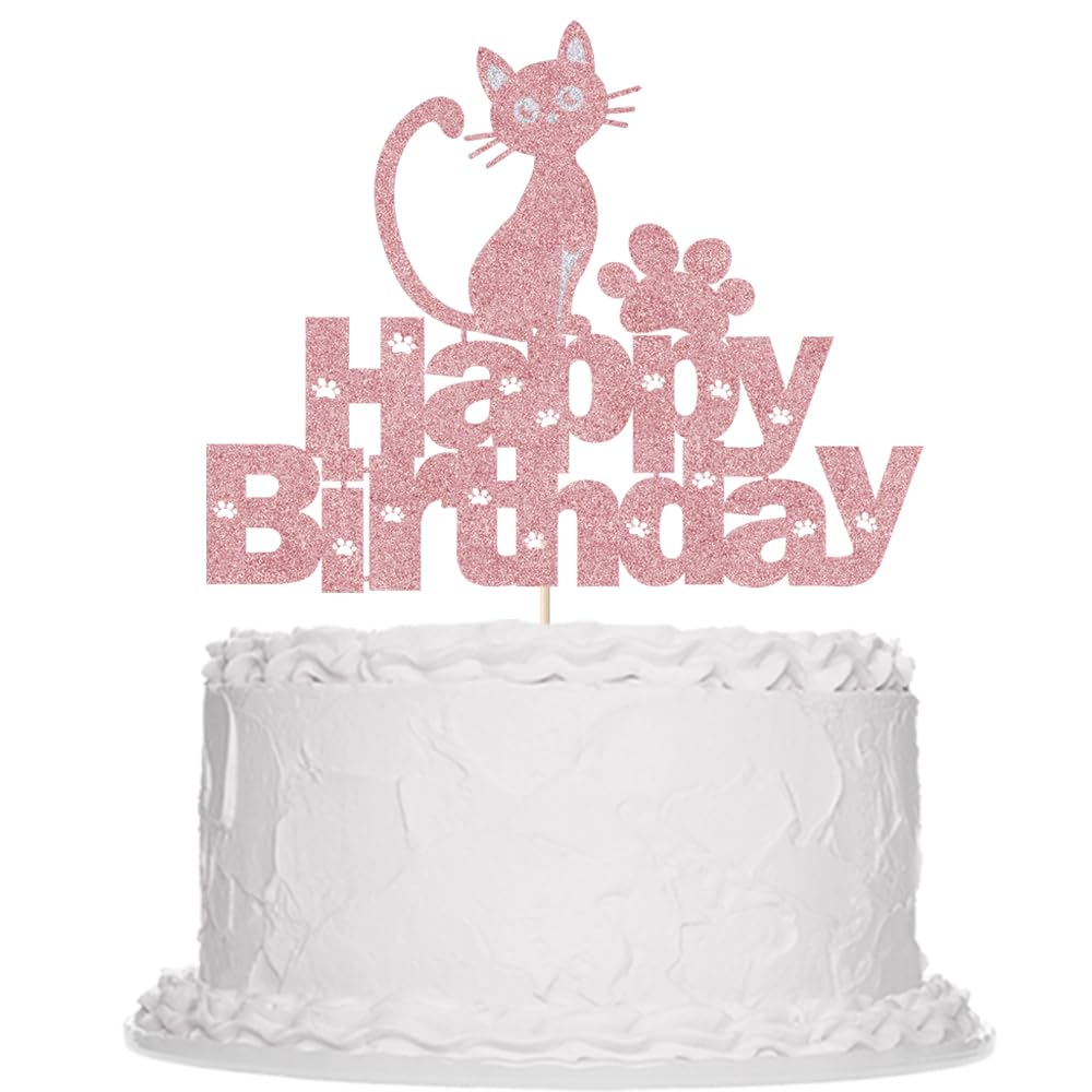 Happy Birthday Cake Topper - Sleyberoy Cat & Animal Theme for Baby Shower, Birthday Party Supplies for Boys & Girls | Perfect for Cakes, Cupcakes & Dessert Decorations
