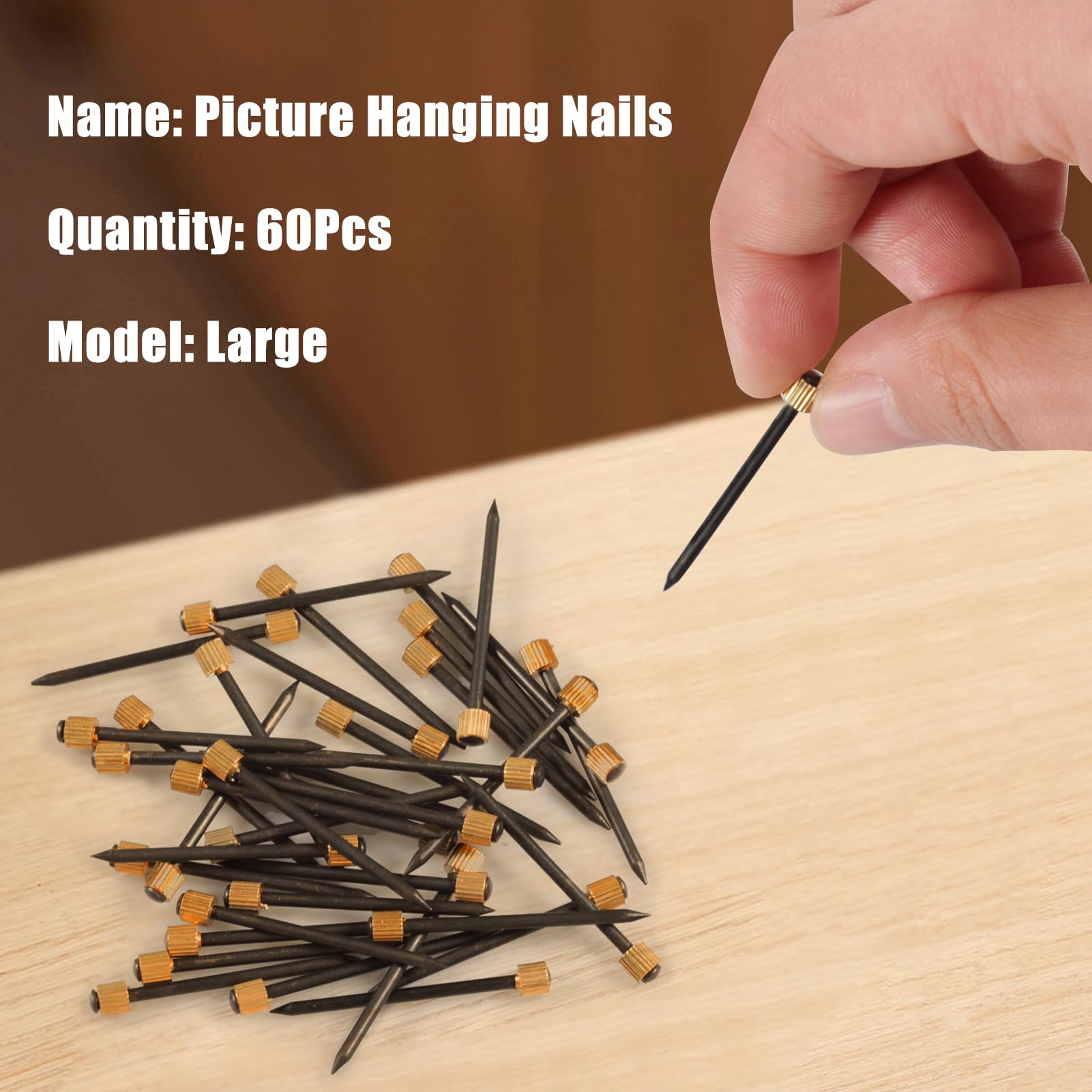 SPEEDWOX 60 Pcs Heavy Duty Picture Hanging Kit - Black Steel Nails with Brass Head Frame Hooks for Wall Art, Paintings & Photo Frames (5-30 lbs Capacity) - Includes Plastic Storage Box for Home & Office Decor Organization
