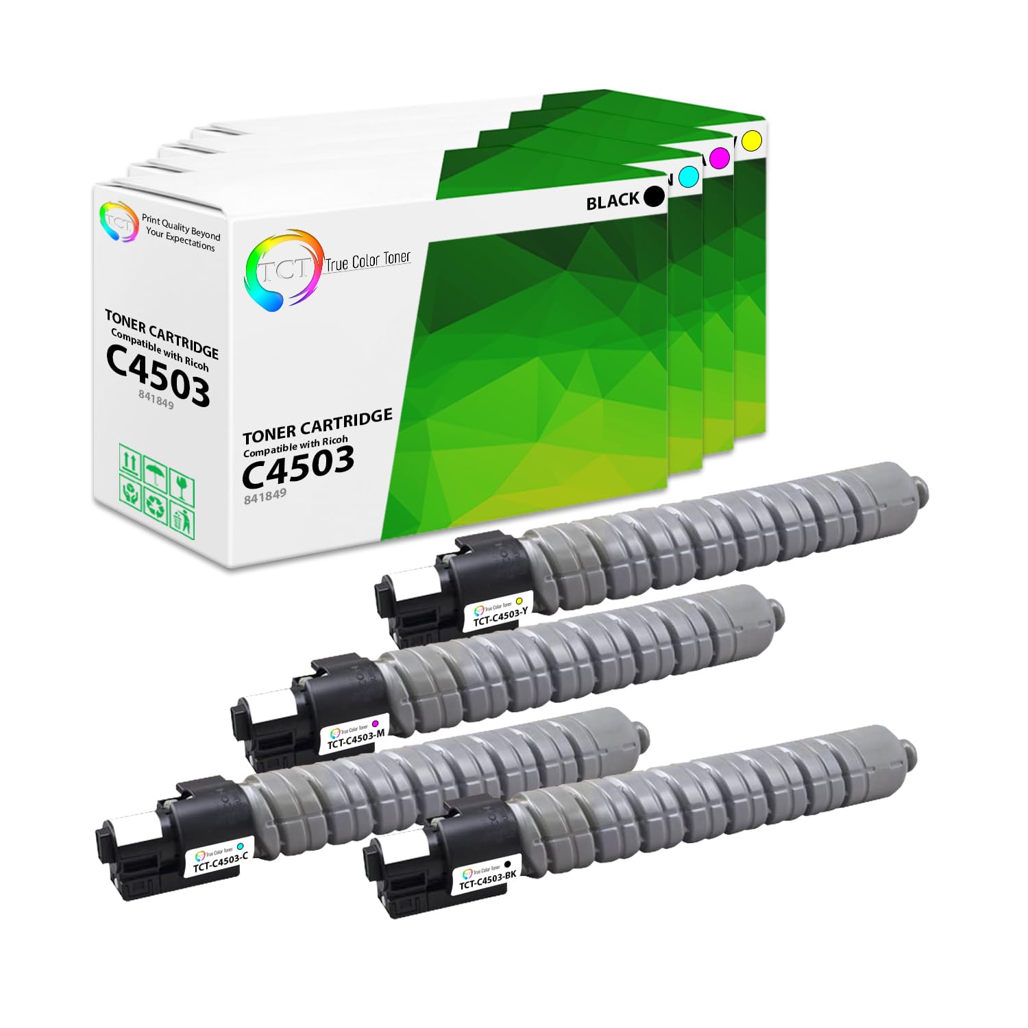 Premium TCT C4503 Toner Cartridge 4 Pack - Compatible Replacement for Ricoh Aficio 841849/841852/841851/841850 - Works with Ricoh Aficio MP C4503/5503/6003 Printers (Black, Cyan, Magenta, Yellow) - Ideal for Office Printing, High-Volume Documents & Professional Color Output