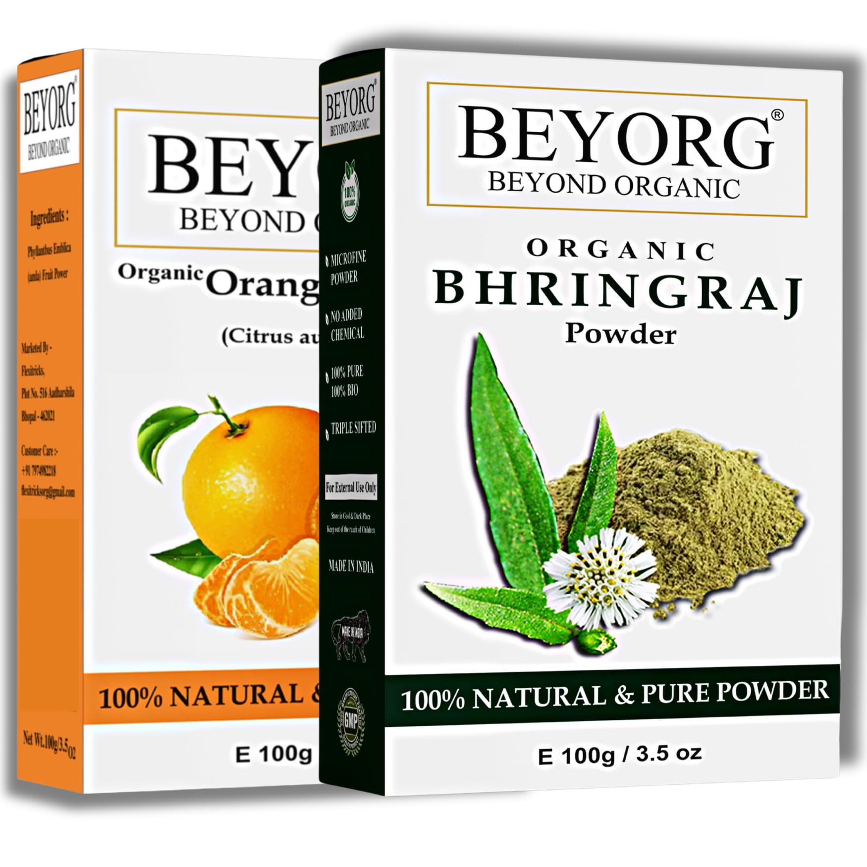 Organic Orange Peel Powder & Bhringraj Powder - Ayurvedic Hair Growth Treatment | Natural Hair Care for Men & Women | Promotes Healthy Scalp & Stronger Hair | 200g | Perfect for DIY Hair Masks & Ayurvedic Hair Routines