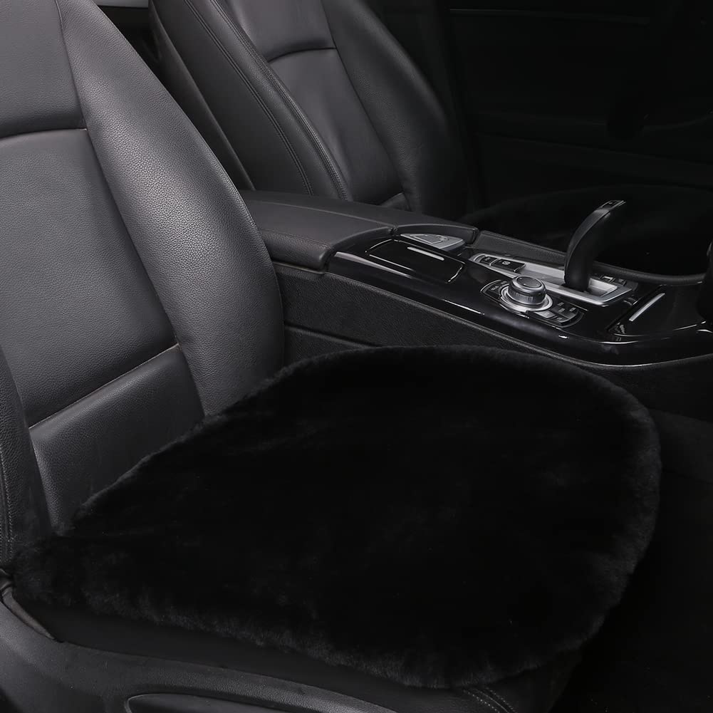 Genuine Sheepskin Car Seat Cushion - Premium Comfort Seat Cover for Cars, Trucks & SUVs - Breathable Driver Seat Protector Pad - Black Front Seat Cushion (1 Piece) - Perfect for Long Drives, Office Chairs & Car Decor Accessories