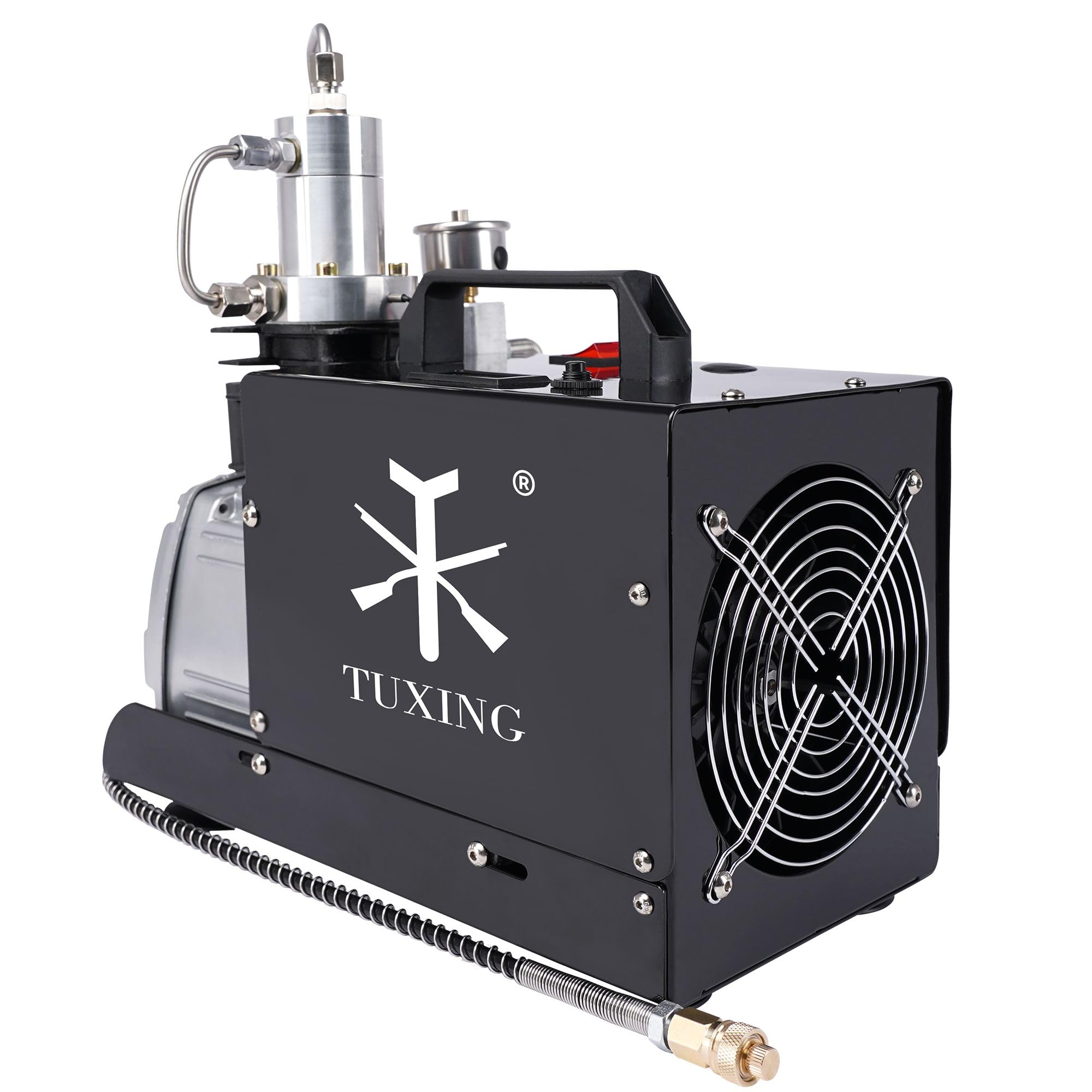 TUXING 4500Psi PCP Air Compressor with Adjustable Auto Stop - High Pressure Water Cooling Pump for PCP Air Rifles & Scuba Tank Charging - 110V Portable Compressor for Hunting, Paintball & Diving (Model TXES022)