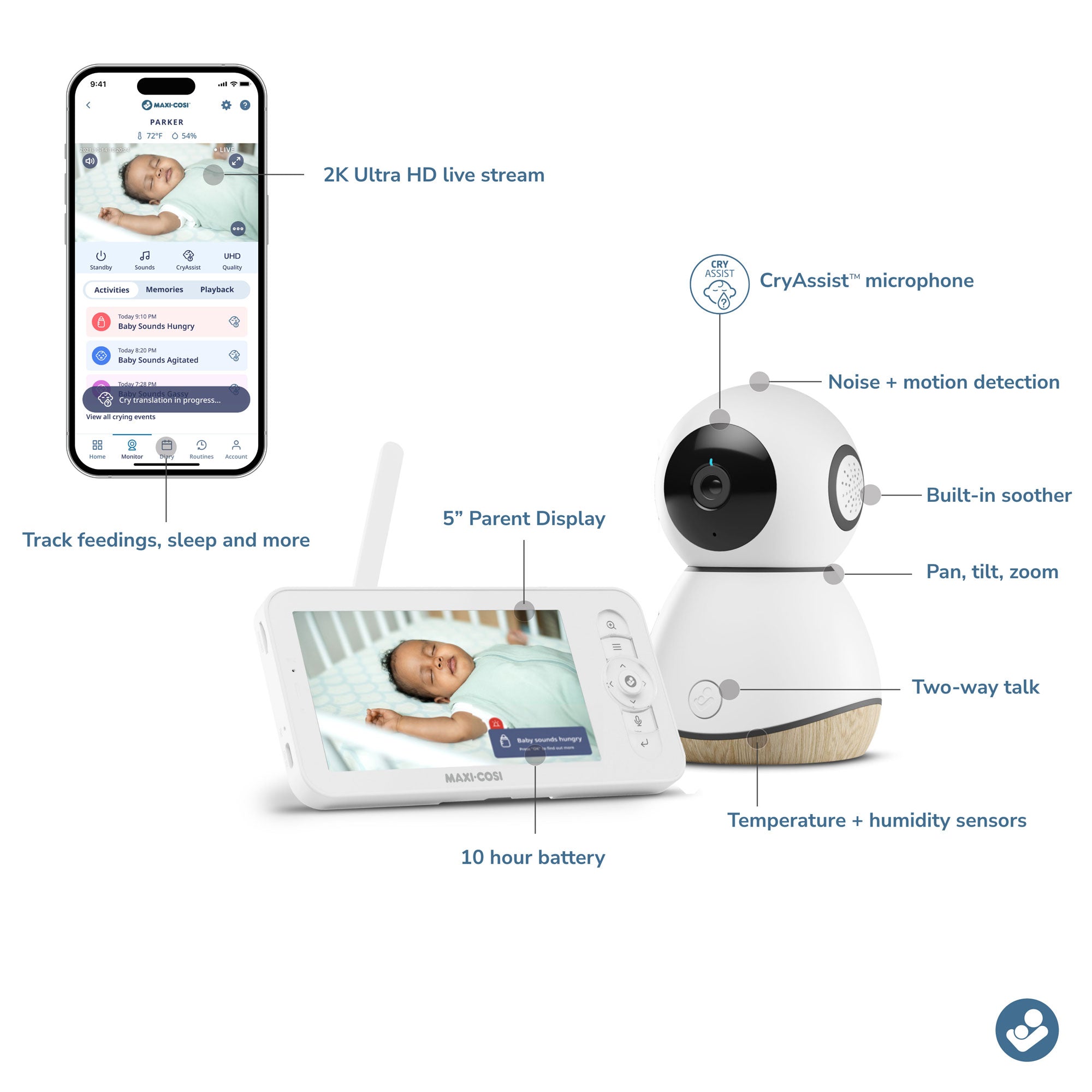 Maxi Cosi See Pro Baby Monitor with HD Video, Night Vision & Two-Way Audio - Ideal for Nursery, Travel & Home Use