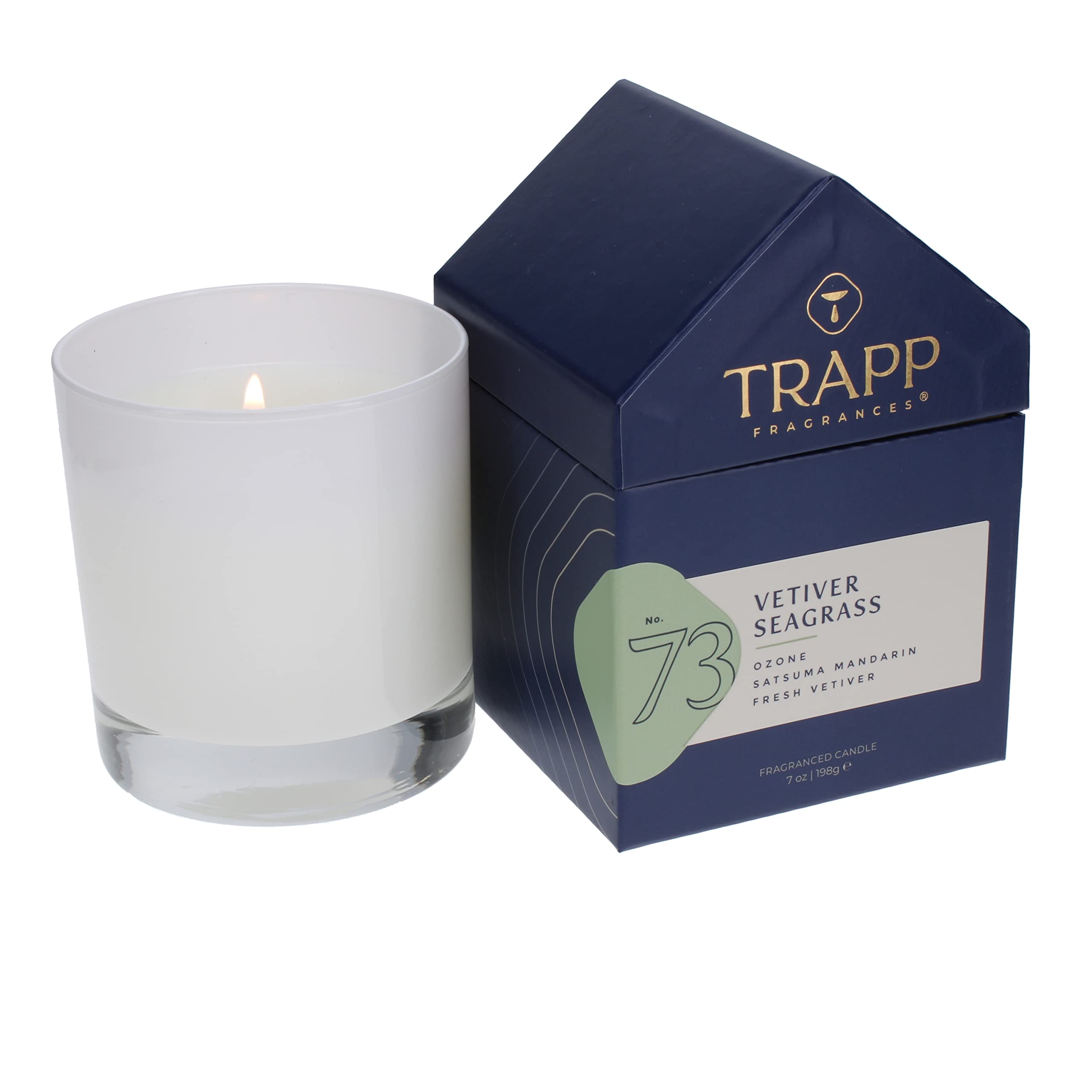 Trapp No. 73 Vetiver Seagrass 7 oz Aromatic House Box Candle - Fresh Ozone, Satsuma Mandarin & Vetiver Scent - Petrolatum Wax for Home Fragrance | Perfect for Living Room, Bedroom & Bathroom Relaxation