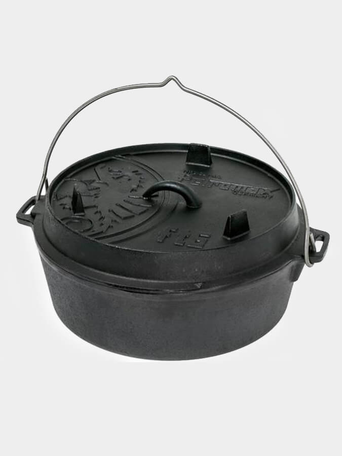 Petromax Dutch Oven Cast Iron Cookware - 6 Quart Enameled Camping & Outdoor Cooking Pot for Baking, Stewing & Braising - Perfect for Campfires, Backpacking & Home Kitchen Use