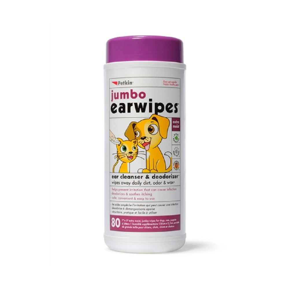 Petkin Ear Wipes for Dogs & Cats - Gentle Cleaning & Odor Control - 100 Soft Cotton Pads - Safe for Puppies & Kittens - Perfect for Grooming & Ear Care Routine