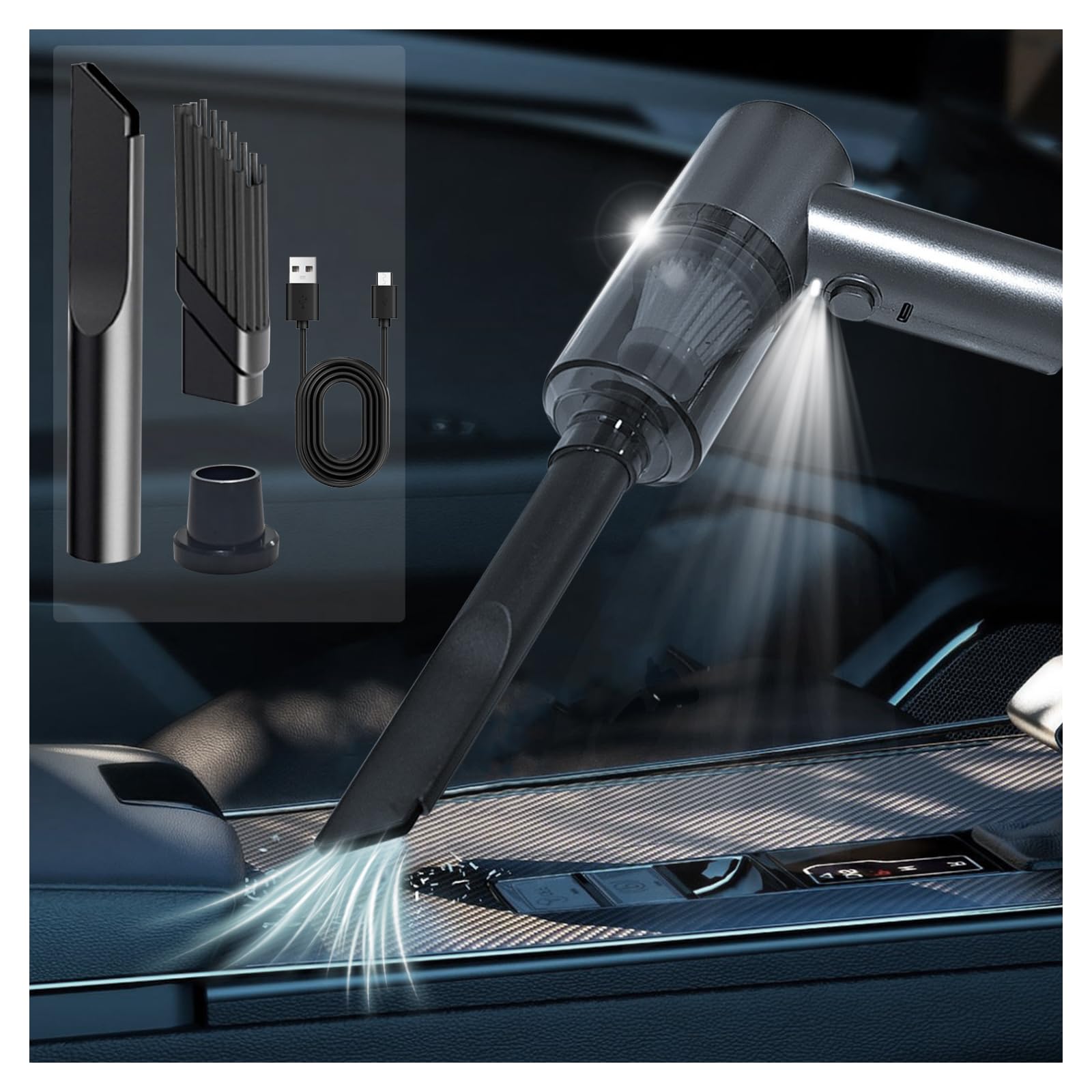 Usloyux Cordless Handheld Vacuum Cleaner - 4000Pa High Power, 2-in-1 Brush with LED Light for Car & Home Use | Portable Car Vacuum with Washable Filters & Multi-Accessories | Perfect for Car Seats, Pet Hair & Small Spaces