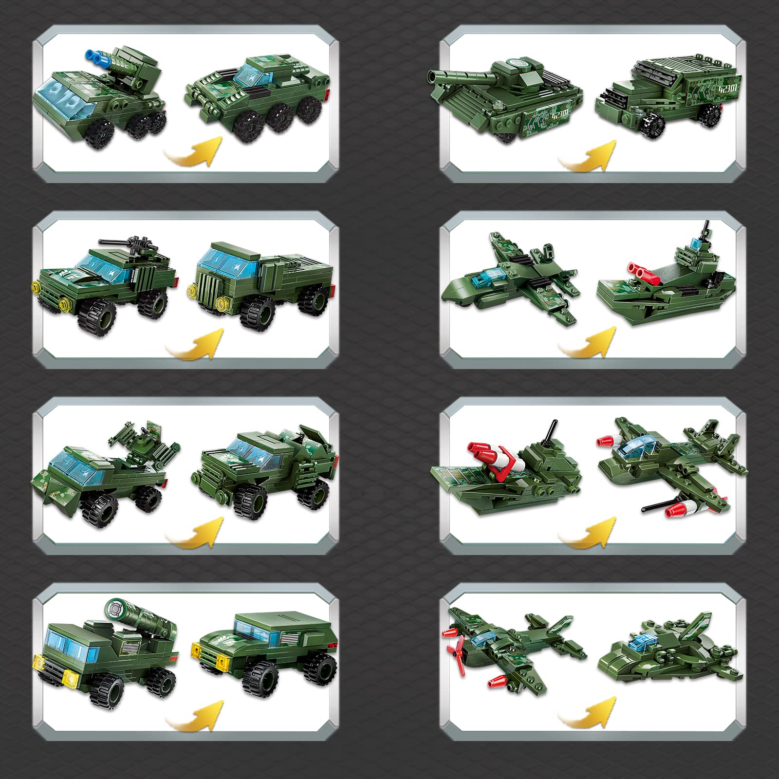 WW2 Military Tank Building Blocks Set - 642PCS 8-in-1 Army Model Kit, Lego-Compatible War Toy for Boys Ages 6-14 | Perfect for History Enthusiasts, Battle Reenactments & STEM Learning Activities