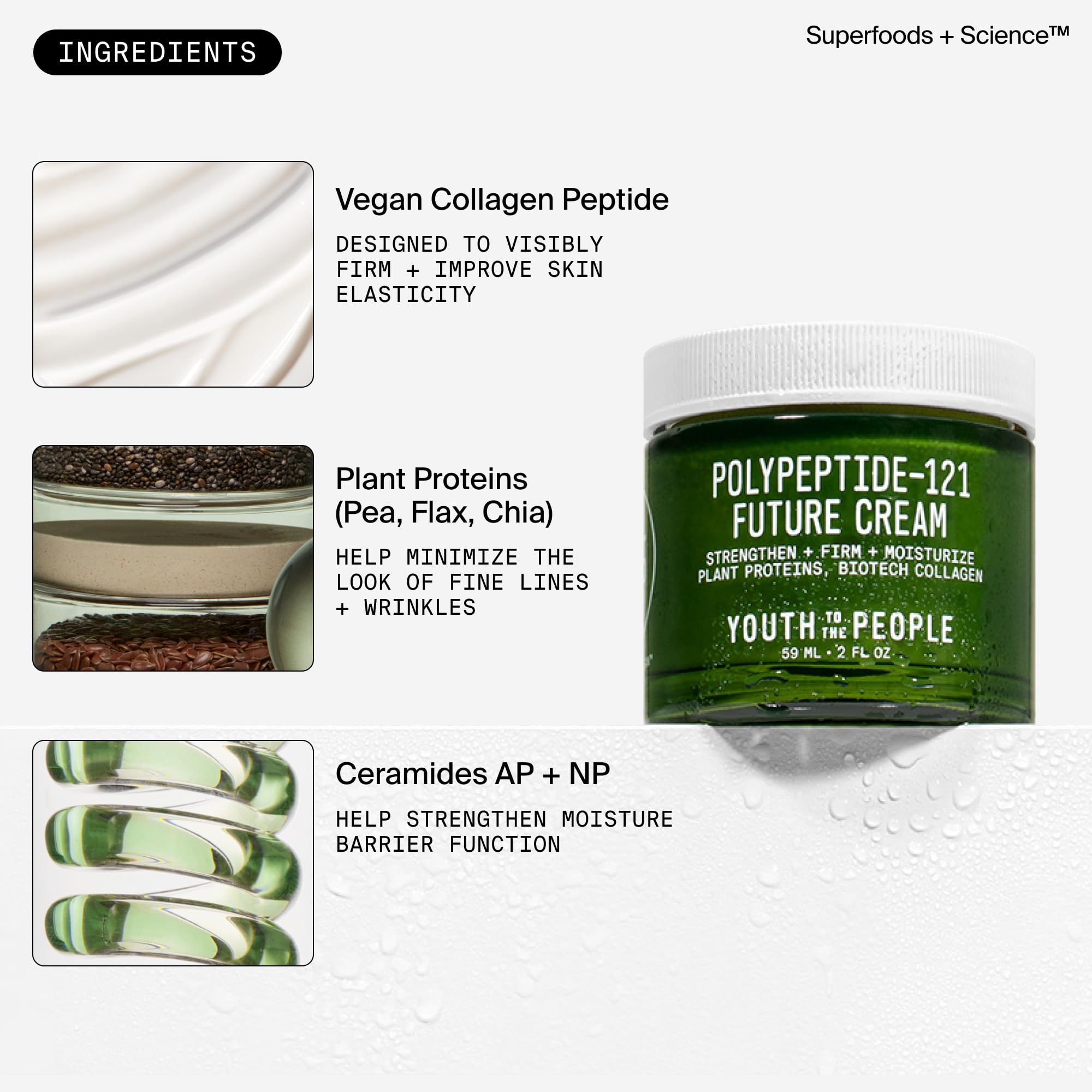 Youth To The People 121-Polypeptide Future Cream (2 fl oz) - Firming Face Moisturizer for Fine Lines & Elasticity | Vegan Collagen Peptide, Plant Proteins & Ceramides | Fragrance-Free | Perfect for Daily Anti-Aging Skincare Routine