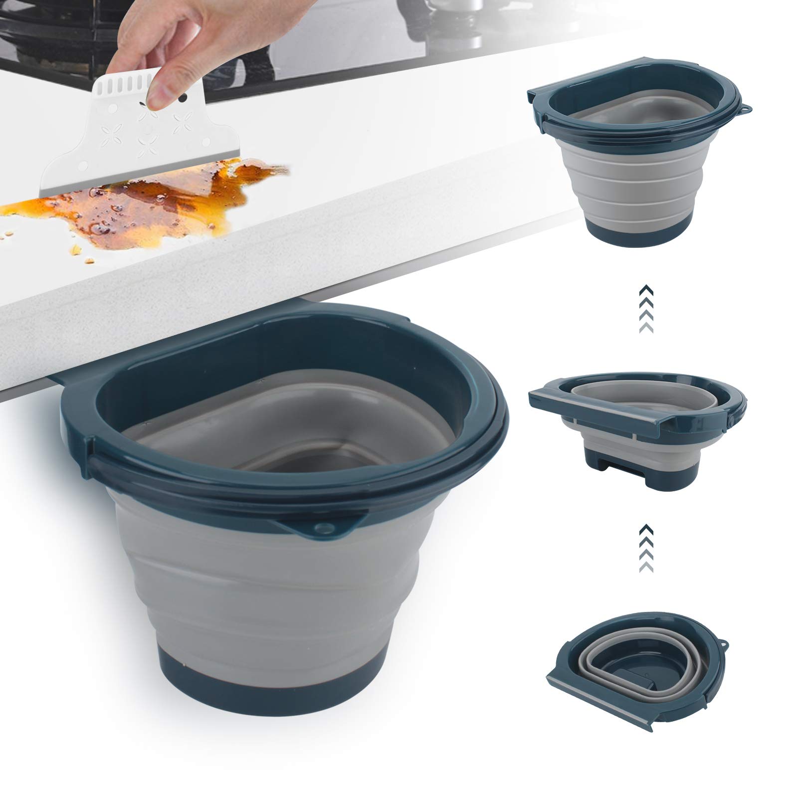 Elegant Hanging Kitchen Trash Can 4L - Foldable Collapsible Garbage Bin for Cabinet, Countertop, Bedroom & Bathroom - Space Saving Design (Gray) - Perfect for Small Spaces, Apartments & RVs
