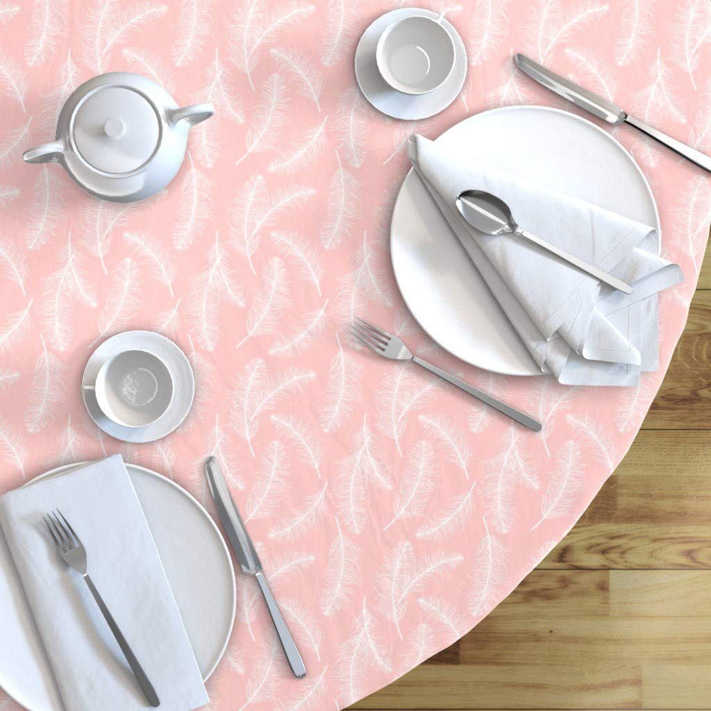 Custom Feathers Pink Boho Print Cotton Sateen Tablecloth - 90