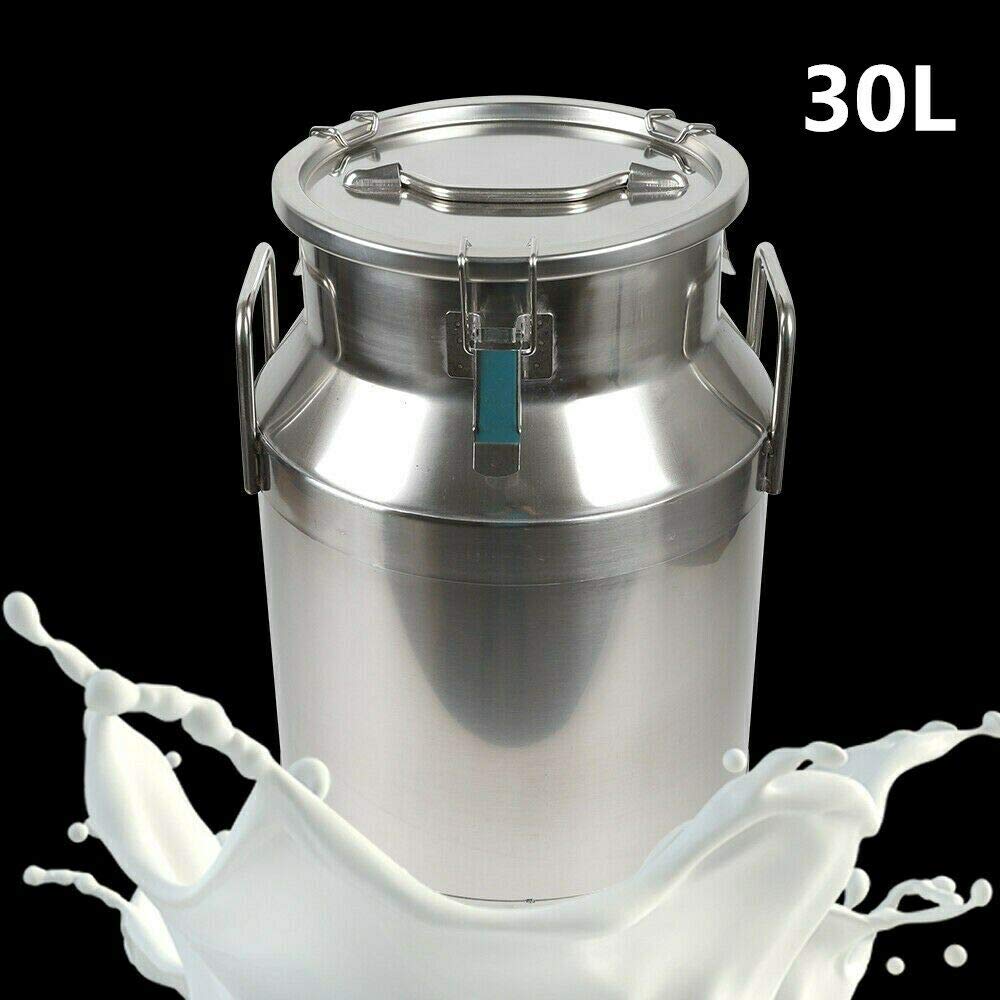 304 Stainless Steel 30L/7.93 Gallon Milk Can with Sealed Lid & Spigot - Multi-Purpose Food Storage Container for Milk, Wine, Beer Brewing, and Bulk Food Preservation - Ideal for Home Brewing, Dairy Farms, and Commercial Kitchens