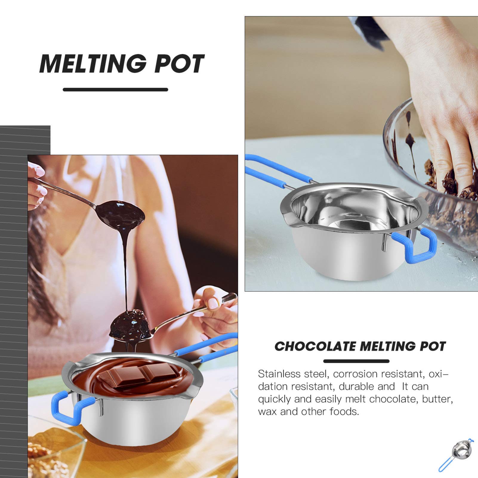 Premium Stainless Steel Chocolate Melting Pot with Non-Stick Coating - Double Boiler Candy Warmer for Butter, Chocolate, Cheese & Candy Making - Ideal for Baking, Dessert Prep & DIY Candy Crafts (Blue)